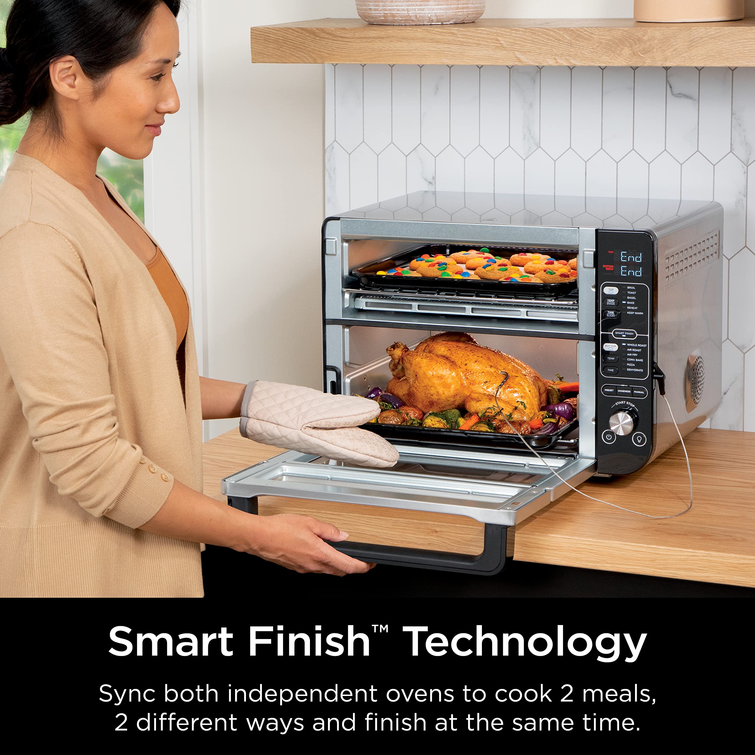 Ninja Dct451 12-In-1 Smart Double Oven With Flexdoor, Thermometer, Flavorseal, Smart Finish, Rapid Top Convection And Air Fry Bo