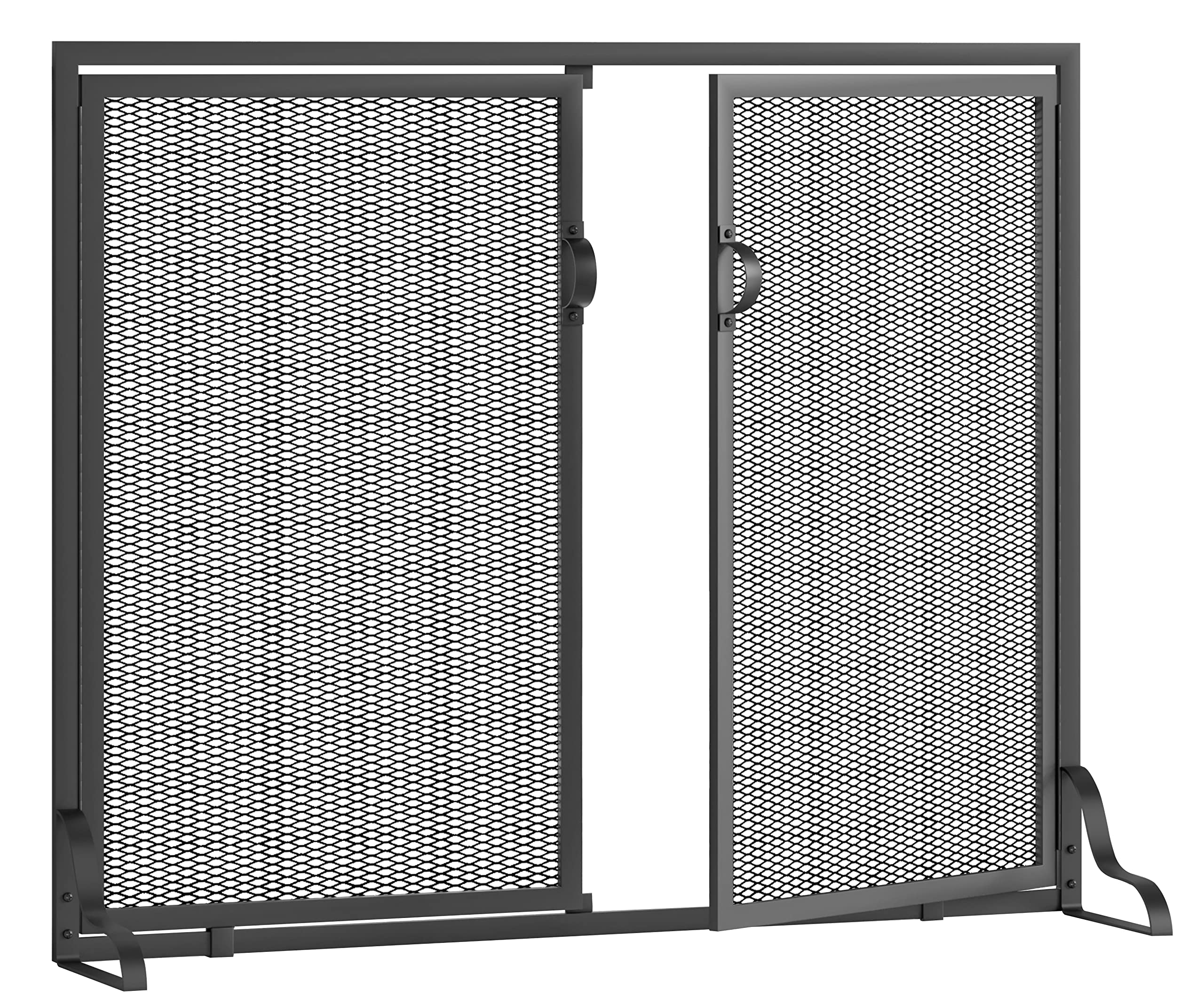 Kingson 37.8X30.7 In Flat Fireplace Screen With Doors, 2-Pannel Handcrafted Solid Wrought Iron Decorative Mesh Classic Fireplace