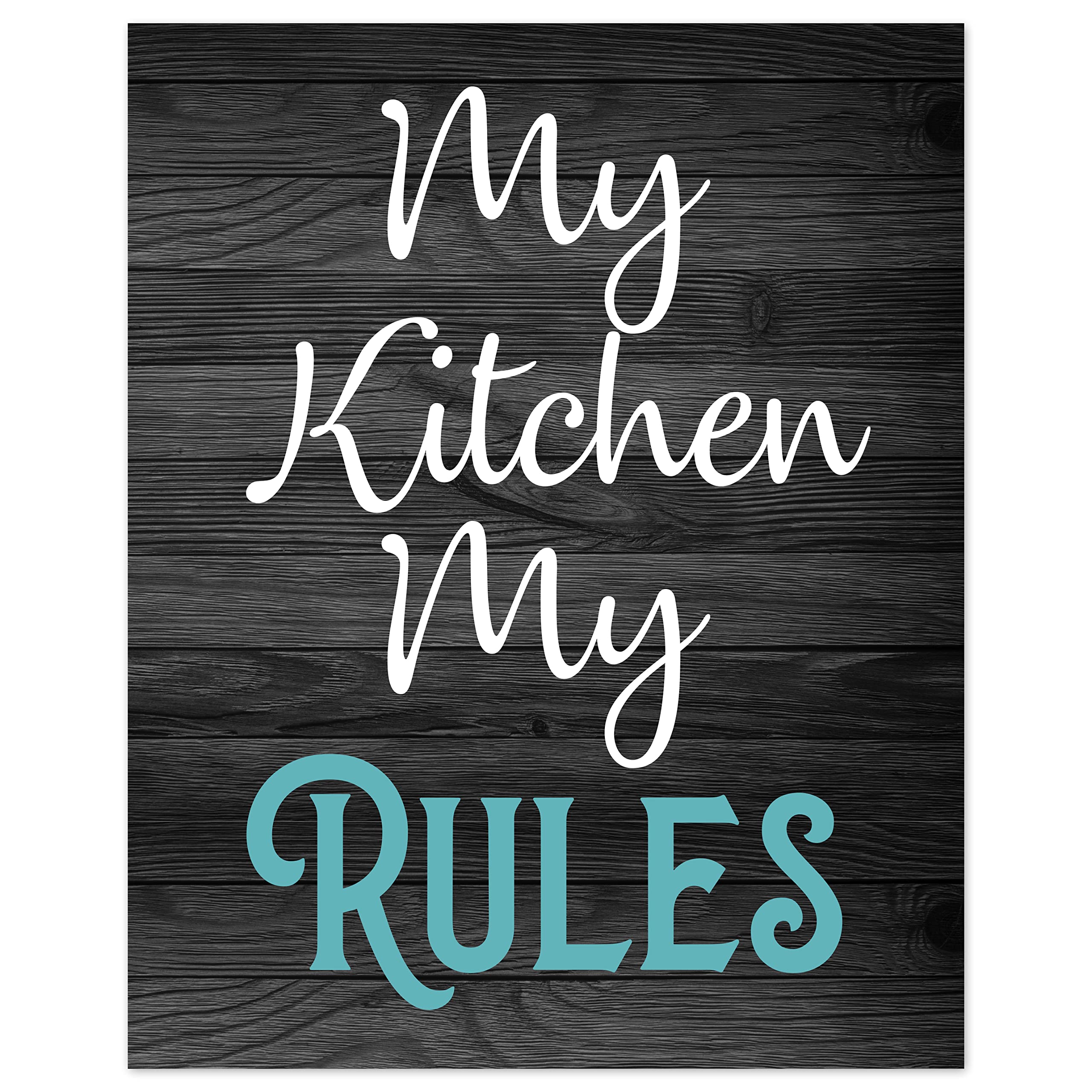 Turquoise Teal Blue and Black Woodgrain Retro Vintage Inspirational Rules Wall Art for Dining Room Kitchen Cafe and Restaurant Decor Prints Posters Signs Sets Home Decorations Funny Sayings Quotes No
