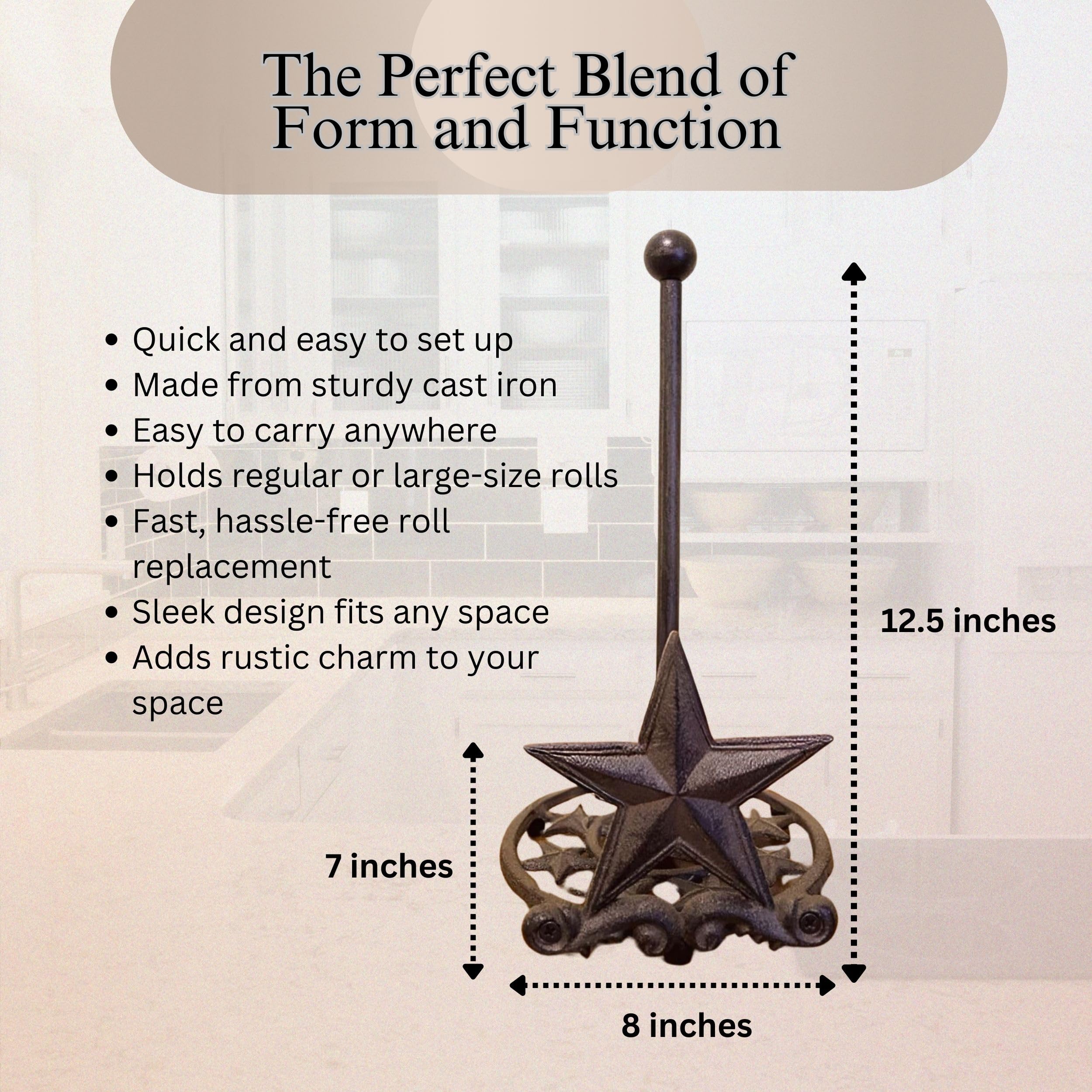 Bestgiftever Metal Star Country Rustic Paper Towel Holder - Freestanding Kitchen Countertop Decor For Farmhouse, And Western Sty