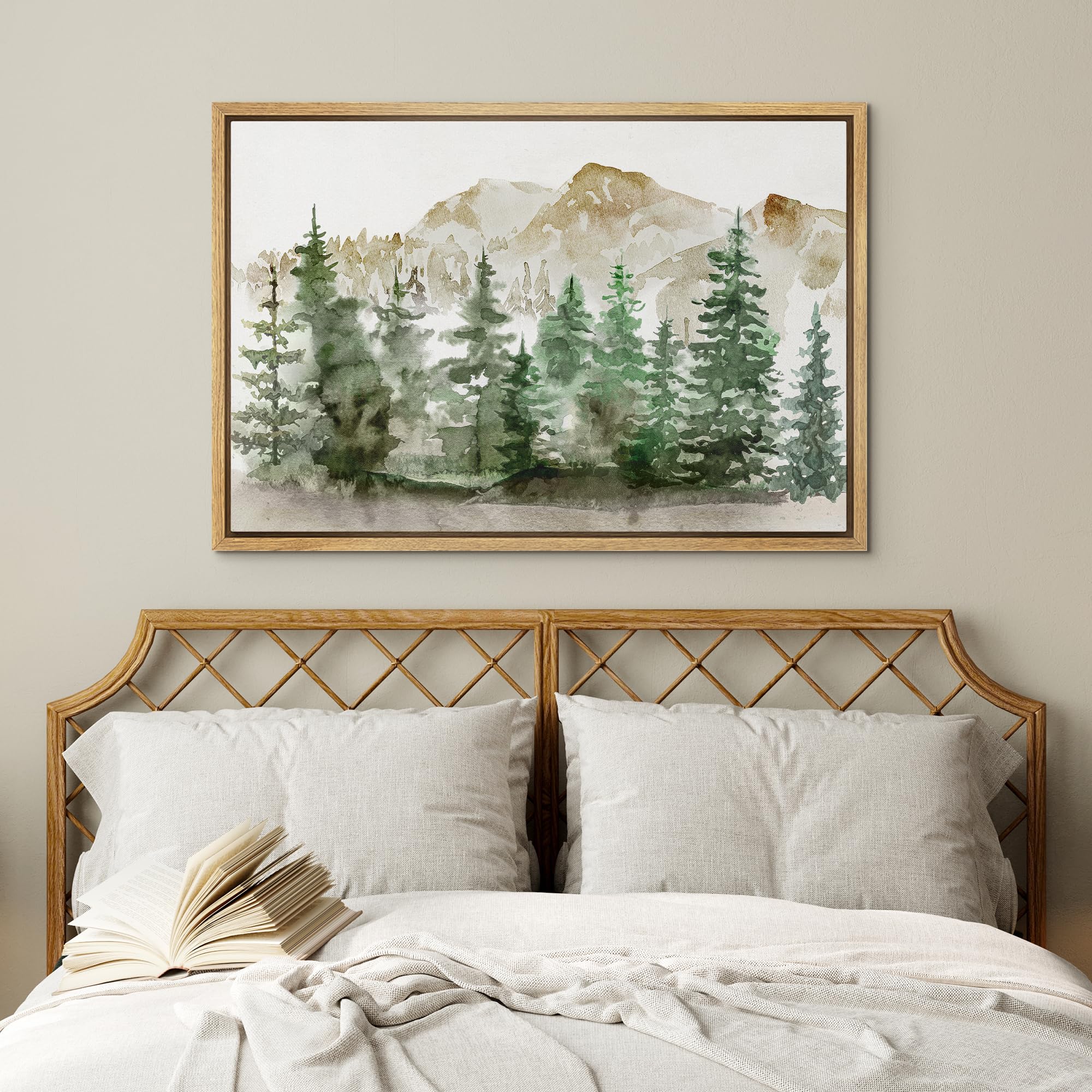 Wall26 Framed Canvas Print Wall Art Watercolor Mountain Forest Landscape Nature Wilderness Illustrations Modern Rustic Scenic Co