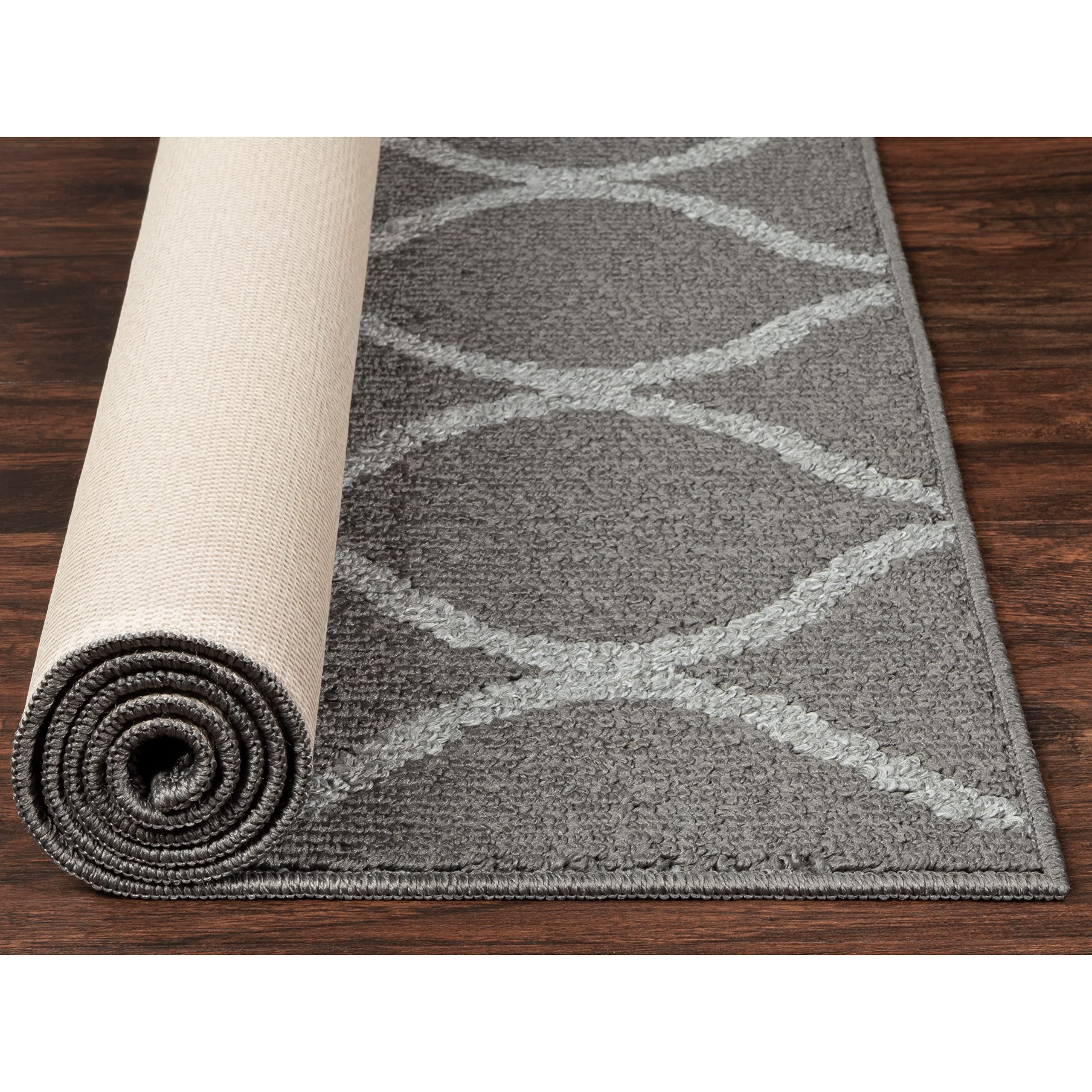 Maples Rugs Rebecca Contemporary Runner Rug Non Slip Hallway Entry Carpet [Made in USA], 26 x 10, True Grey