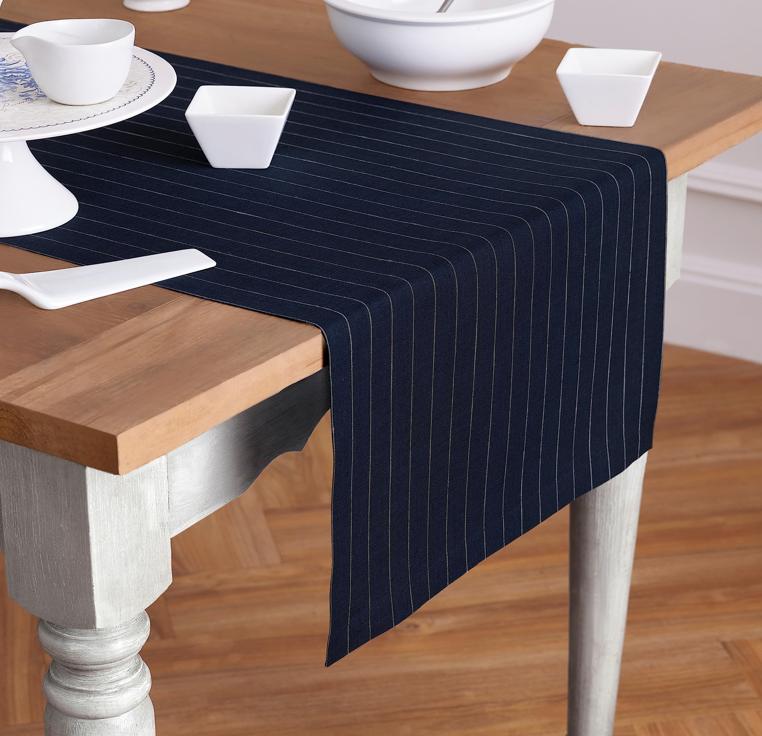 Solino Home Pinstripe Linen Navy And White Table Runner 108 Inches Long - 100% Pure Linen Dining Table Runner 18 X 108 Inch Idea