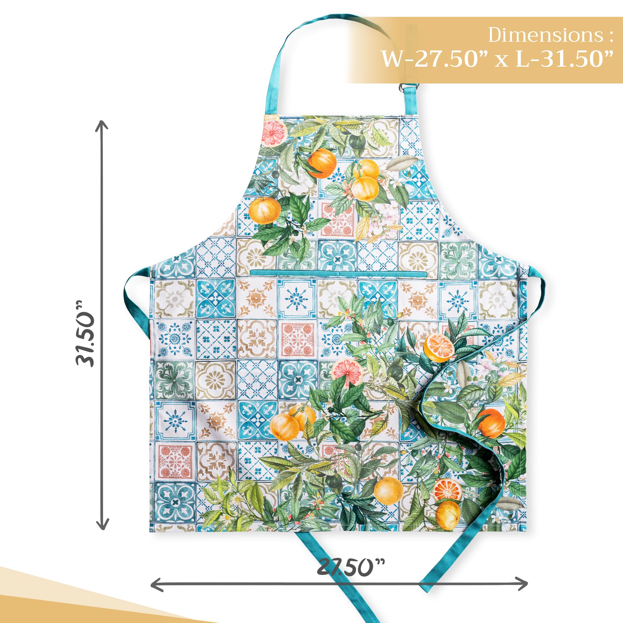 Maison d ' Hermine Apron 100% Cotton 1 Piece Adjustable Neck Strap Clothapron with Center Pocket & Long Ties for Gifts  Women  Men  Banquet  Agrume - Spring/Summer (27.50 ''x31.50 '')