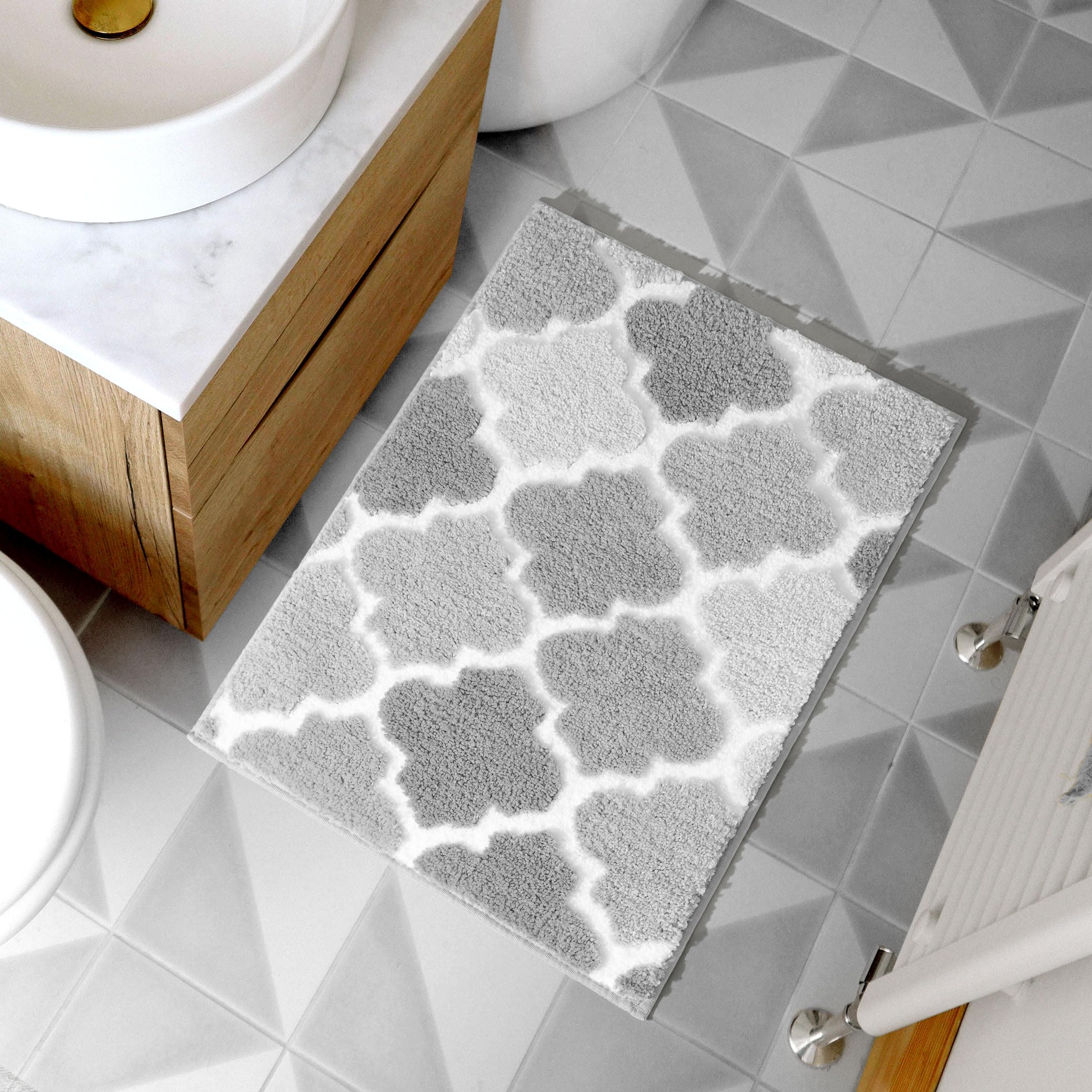 Dexde Gray Bathroom Rugs Non-Slip,Small Bath Rugs Fuzzy Extra Absorbent Plush Shaggy Bath Mats, Machine Wash Dry Soft Bath Carpe