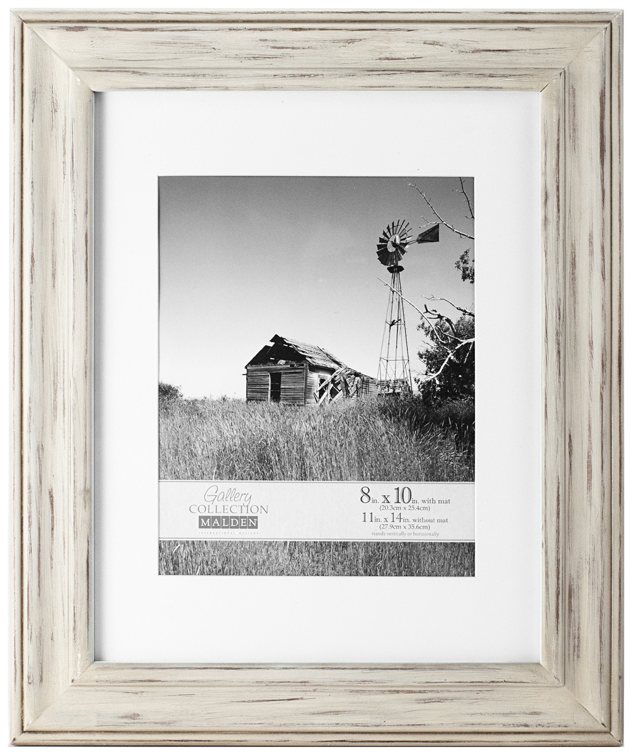 Malden International Designs Whitman White Wash Matted Wood Picture Frame, 8x10/11x14, White