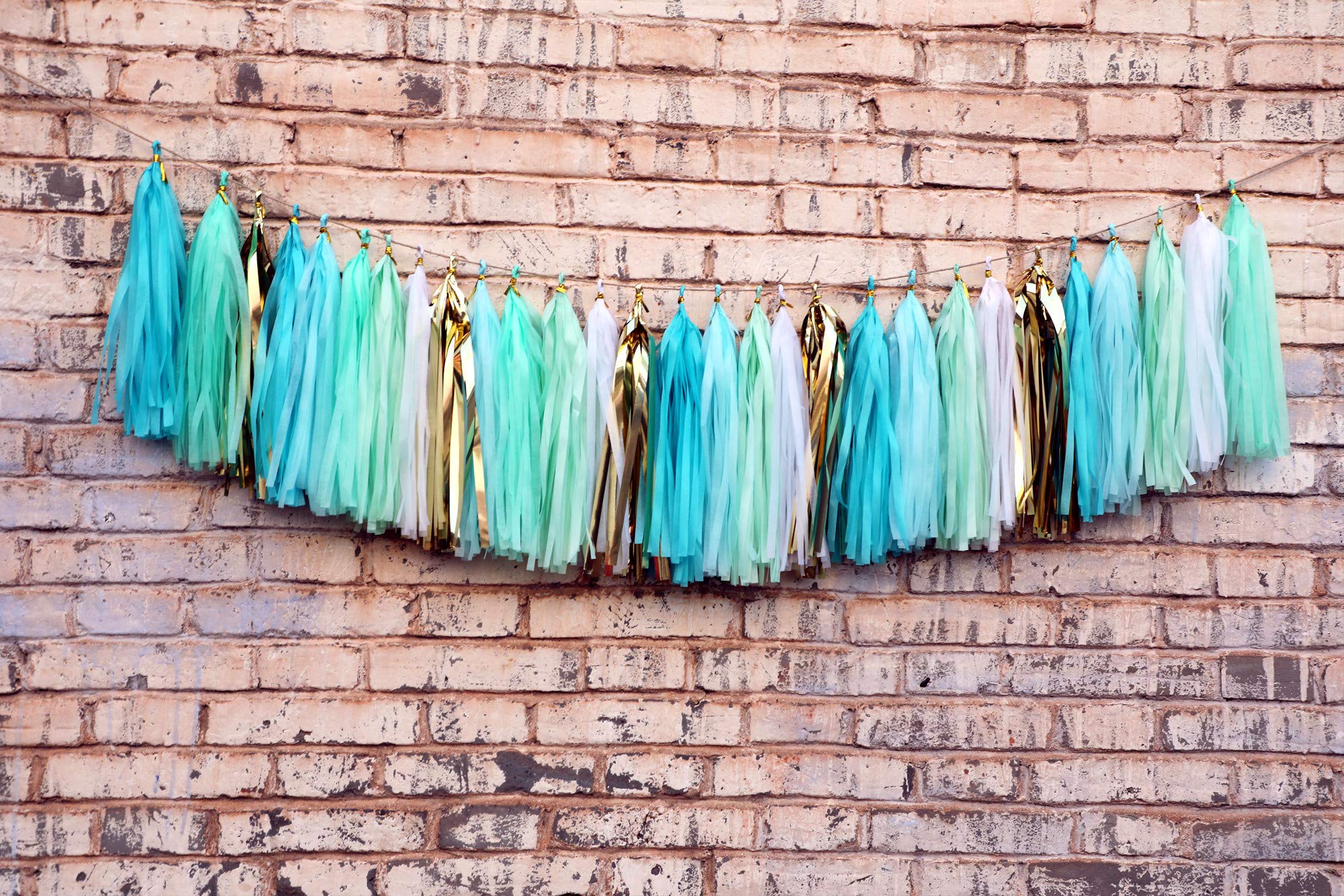 Fonder Mols Tissue Paper Tassel Garland (Pack Of 30, White Mint Aqua Gold) Rustic Birthday Wedding Party Decor Mermaid First Bir