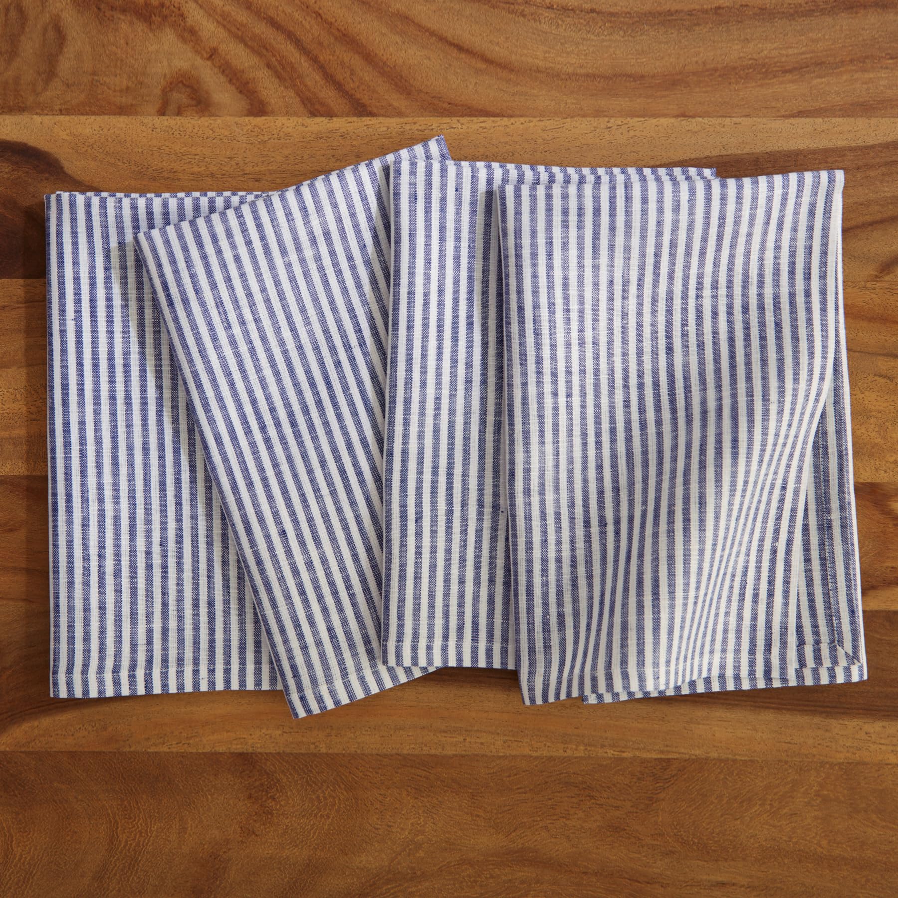 Solino Home Stripe Linen Dinner Napkins 20 X 20 Inch - 100% Pure Linen Navy And White Cloth Napkins Set Of 4 For Spring, Easter