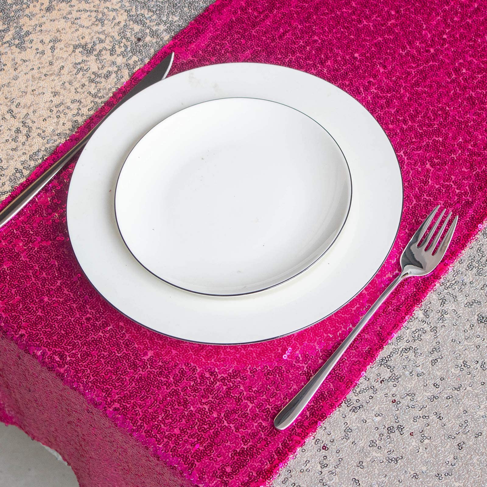 Jyflzq Hot Pink Sequin Table Runner 12'' X 72'' Pack Of 10 Sparkly Fuchsia Metallic Table Runner Glitter Sequin Runner For Table