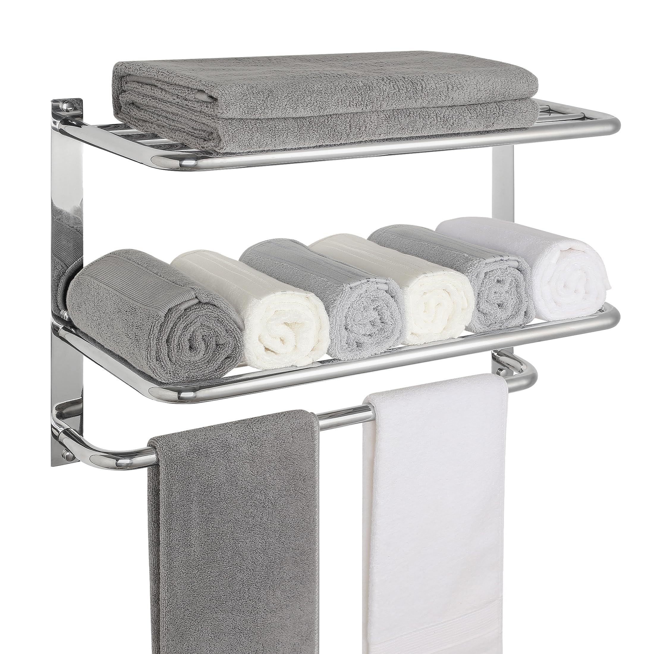 Bathroom Towel Rack with Tower Bars - SUS 304 Stainless Steel Lavatory Bath Towel Shelf Wall Mount Towel Holder Polished Surface Finish  22 Inch  3-Tier