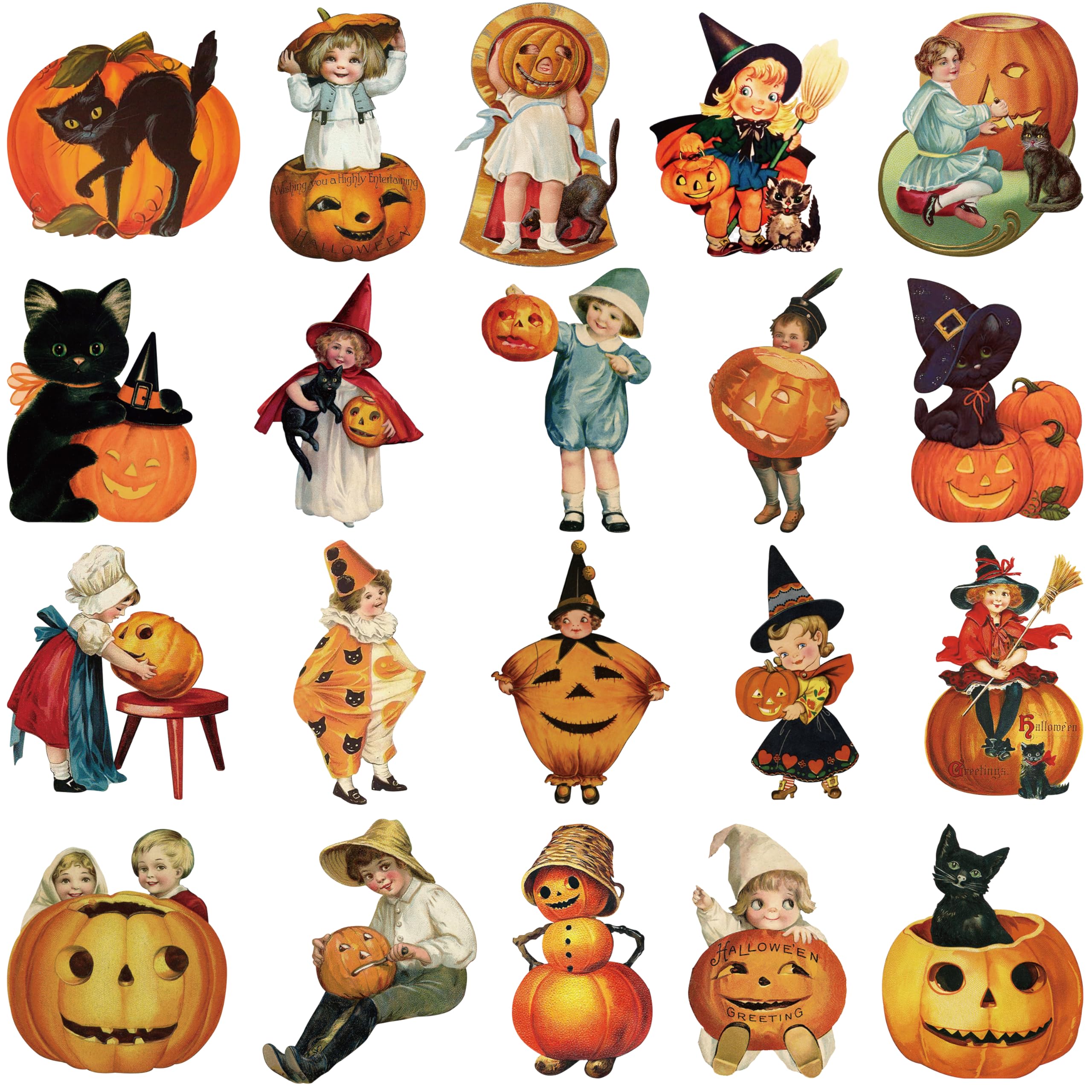 K1tpde 24PCS Vintage Halloween Cutout Home Decoration, Pumpkin Witch Cutout Decor, Large Size Halloween Cutouts Cardstock, Retro