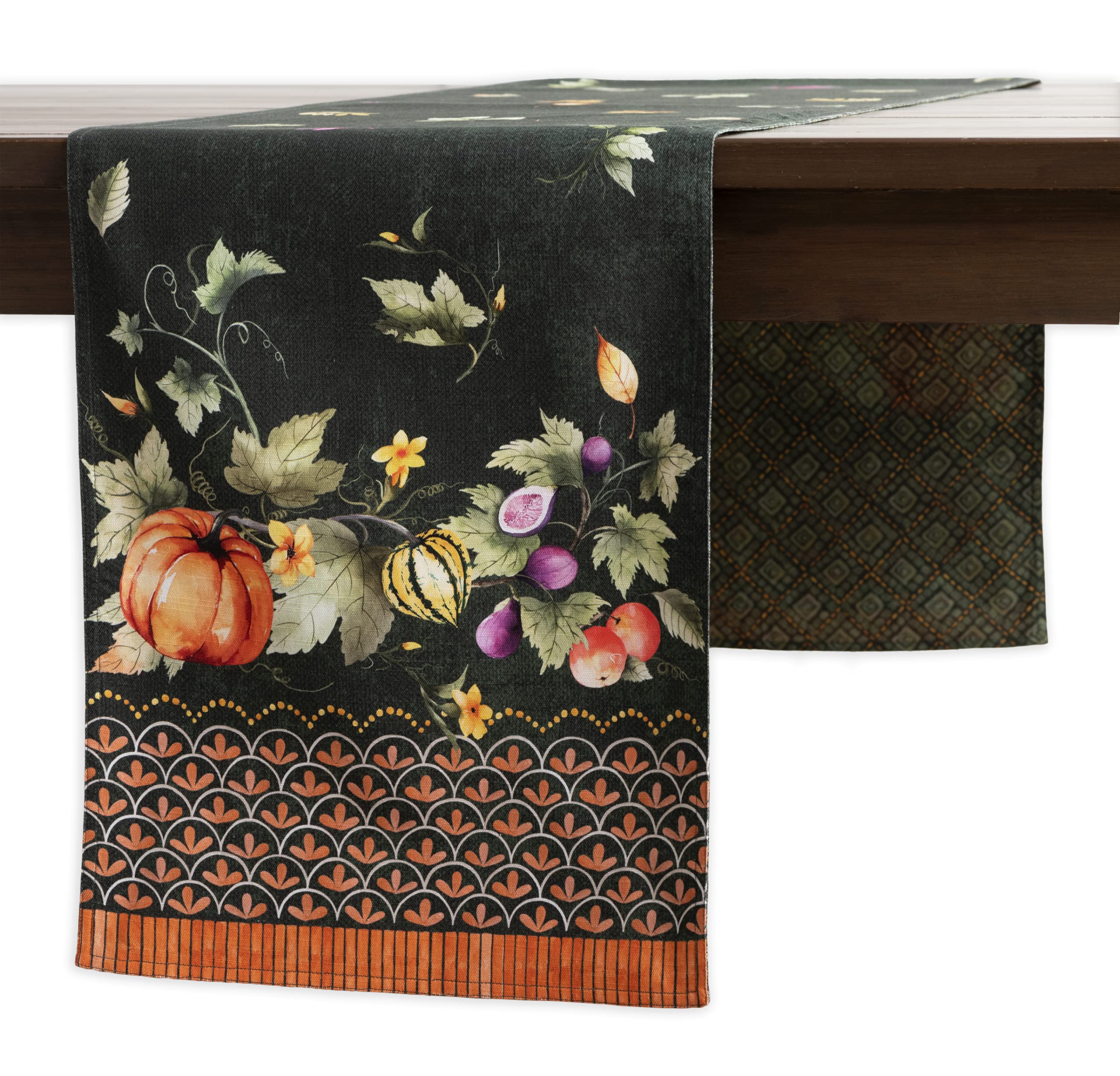 Maison D' Hermine Tablerunners 100% Cotton Decorative Tablerunner Table Cover For Gifts, Holiday, Dinner, Pumpkin Garden - Dark