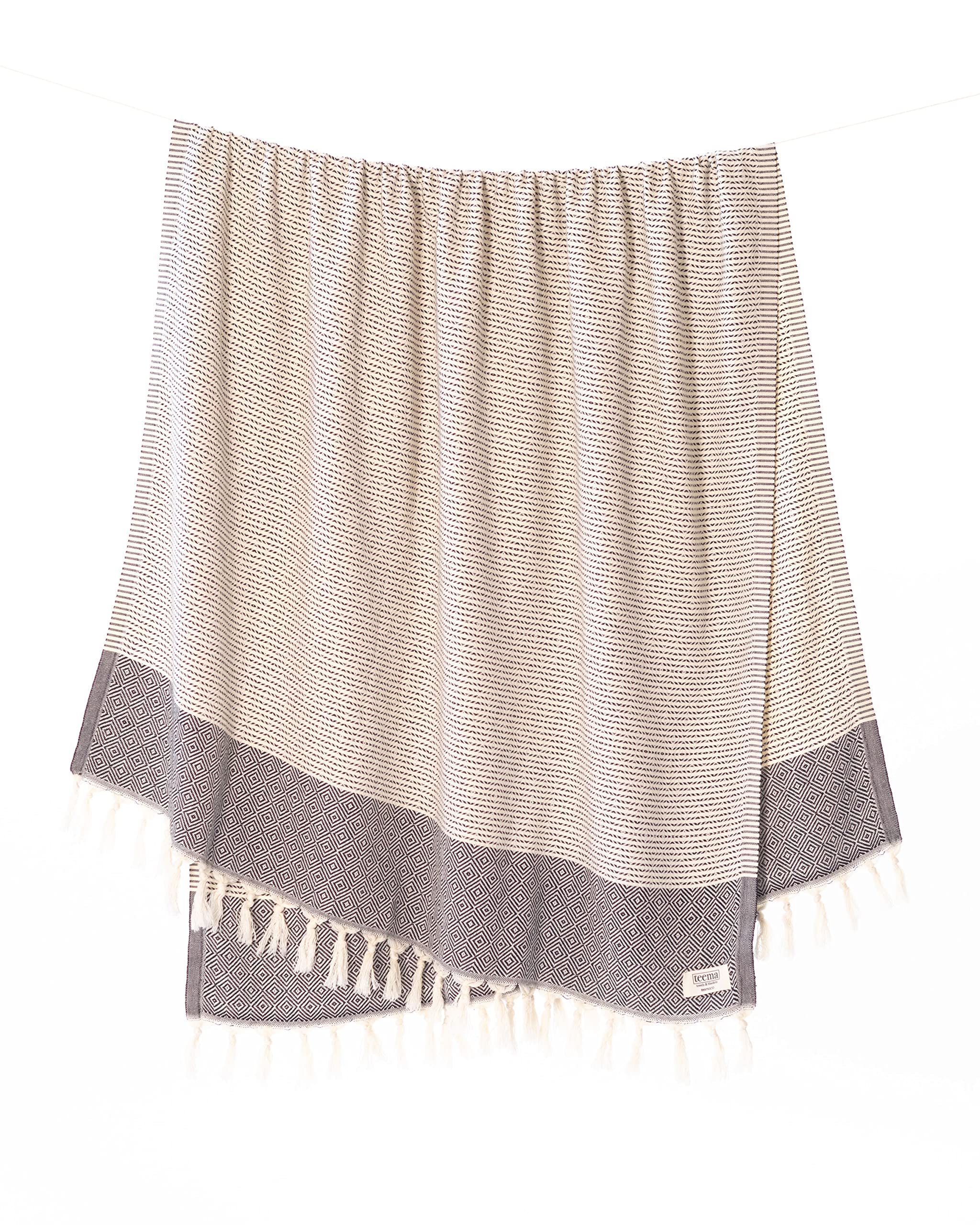 Teema Large Turkish Beach Towel - 100% Turkish Cotton - Sand Free - Fast Drying - Versatile And Multi-Use - The Diamant   (Black