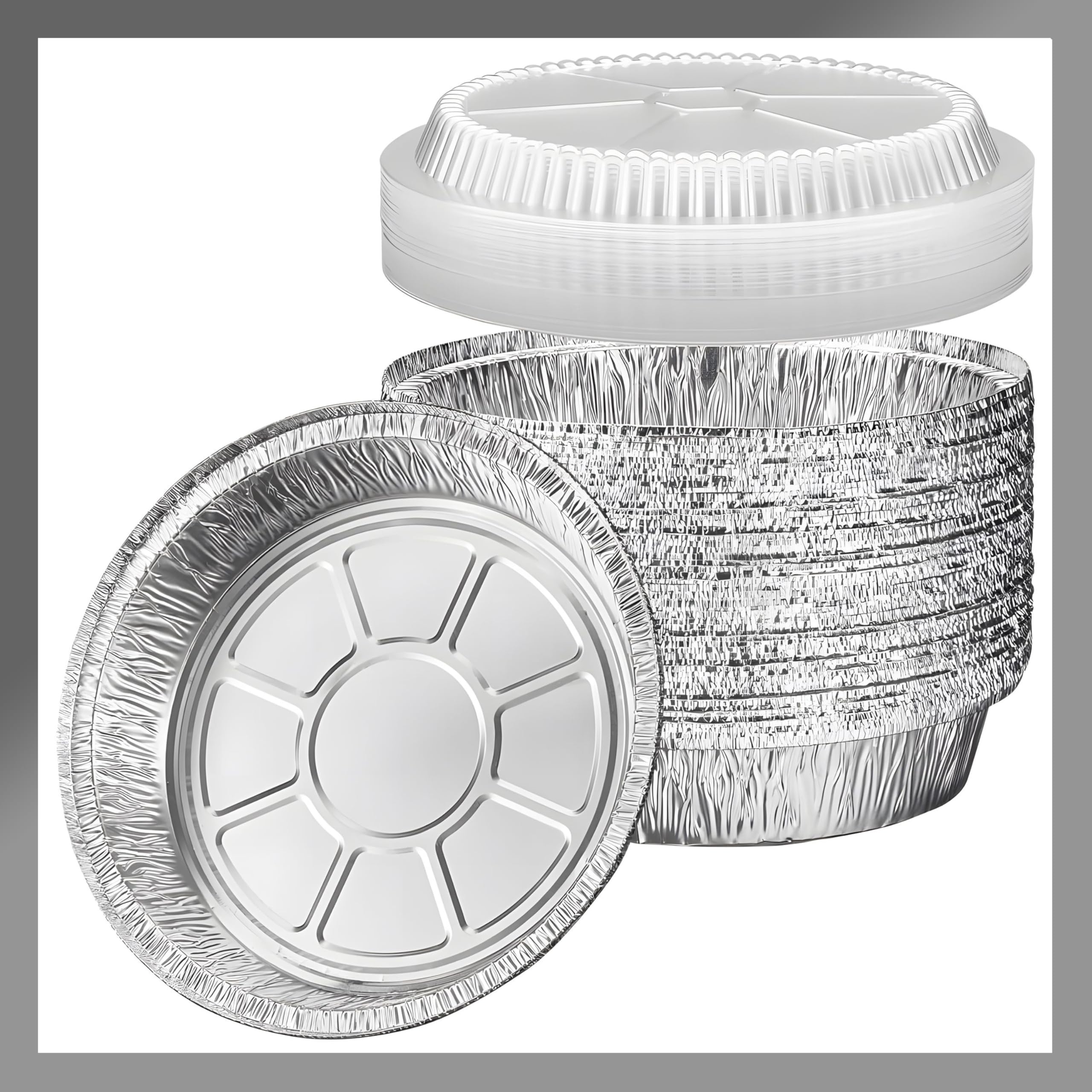 Pokanic Aluminum Foil Pans [6 Round] X [100 Pack] With Clear Dome Lids Recyclable Disposable Containers Straight Walls For Stori
