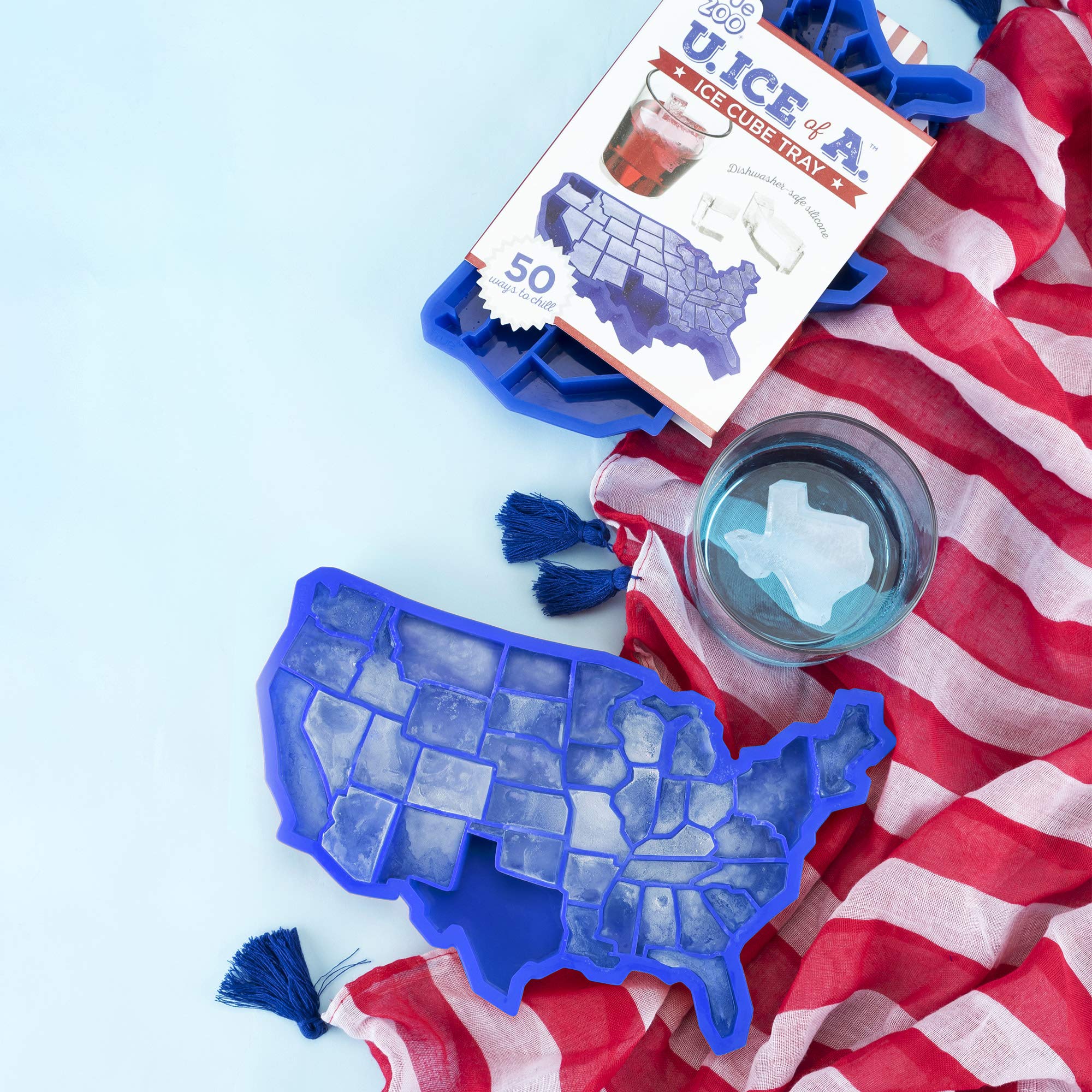 True Zoo U Ice Of A Bpa-Free Silicone Ice Cube Tray, Usa Ice Mold, Novelty Ice July 4Th Party Supplies, Dishwasher Safe, Blue, 3