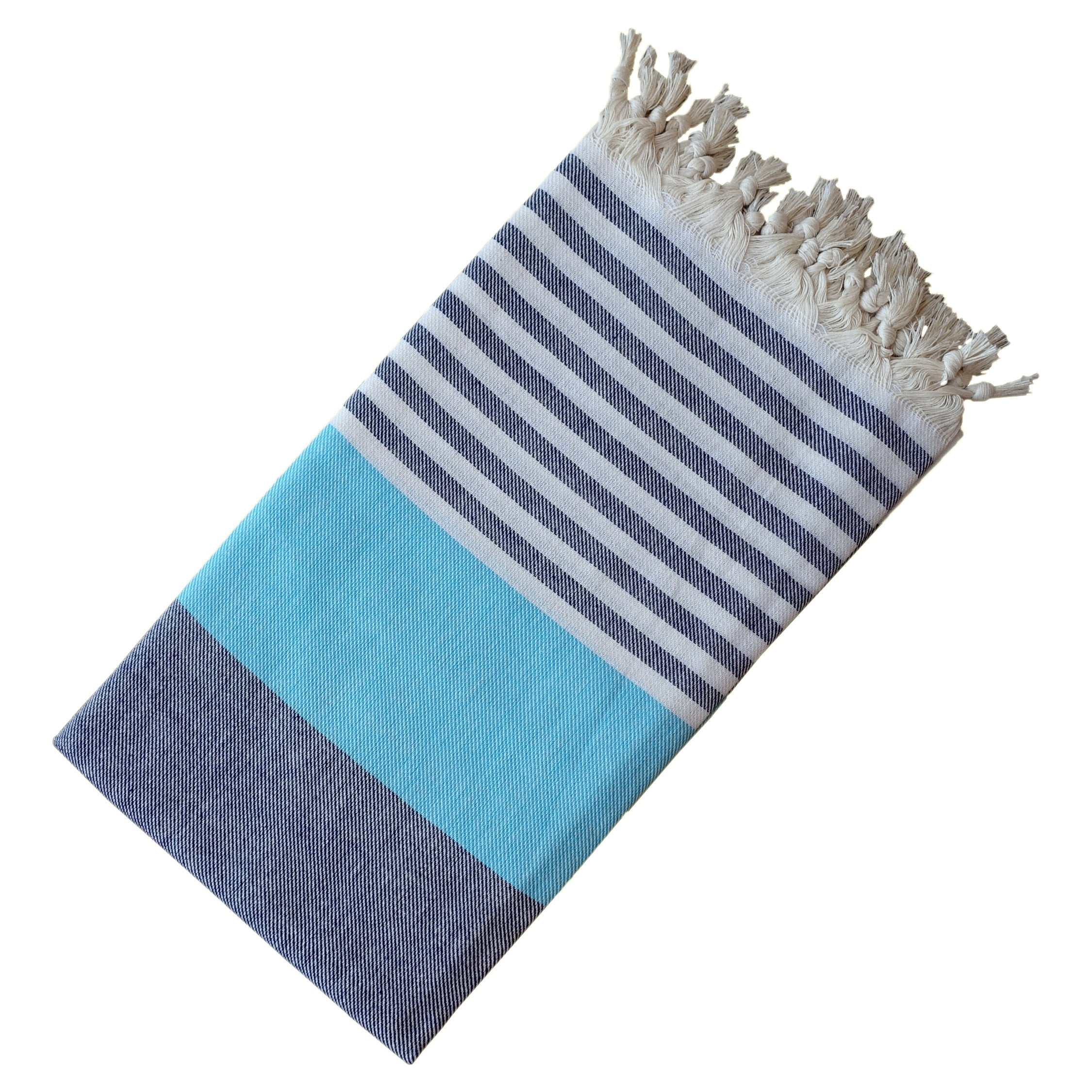Dandelion - Palette Pattern - Naturally-Dyed Cotton Turkish Towel Peshtemal - 71X39 Inches - Dark Blue & Turquoise