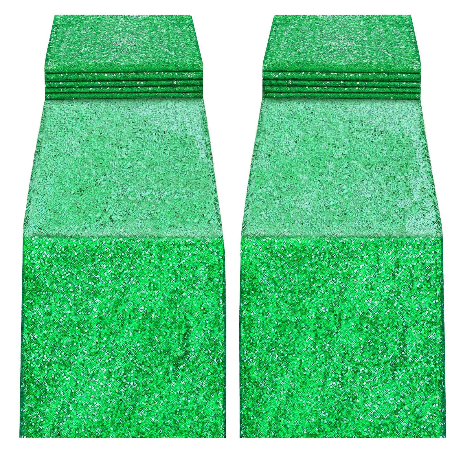 Tiosggd Green Sequin Table Runner, 2 Packs 14''X72'' Emerald Glitter Summer Table Decor Party Supplies For Birthday Bridal Baby