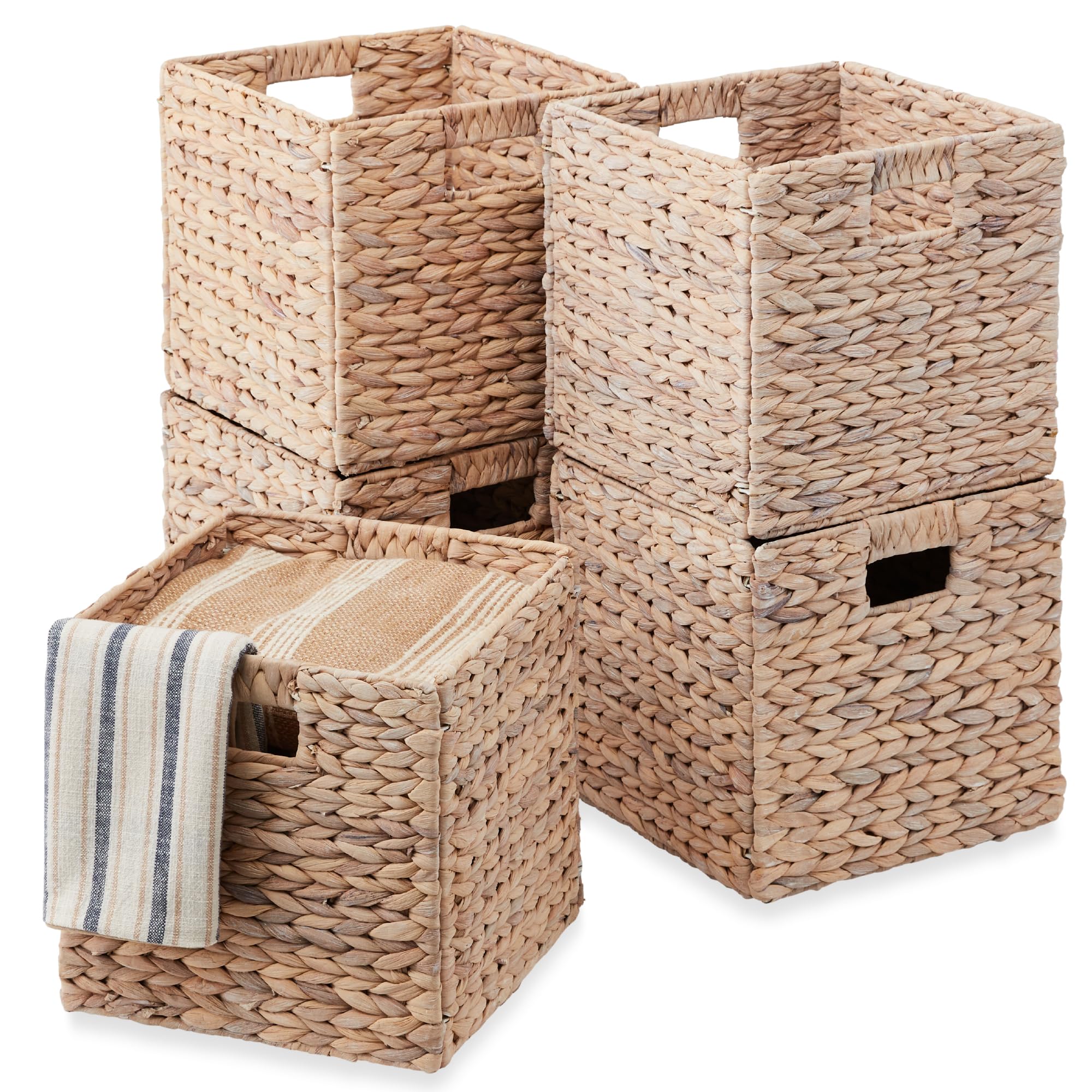 Best Choice Products 10.5X10.5In Hyacinth Baskets, Rustic Set Of 5 Multipurpose Collapsible Storage Organizer, Handwoven Laundry