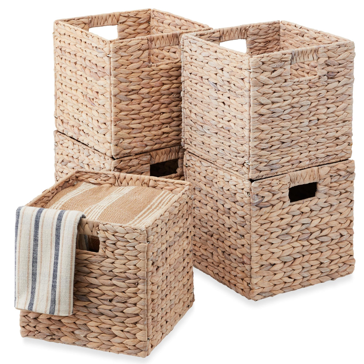 Best Choice Products 10.5X10.5In Hyacinth Baskets, Rustic Set Of 5 Multipurpose Collapsible Storage Organizer, Handwoven Laundry