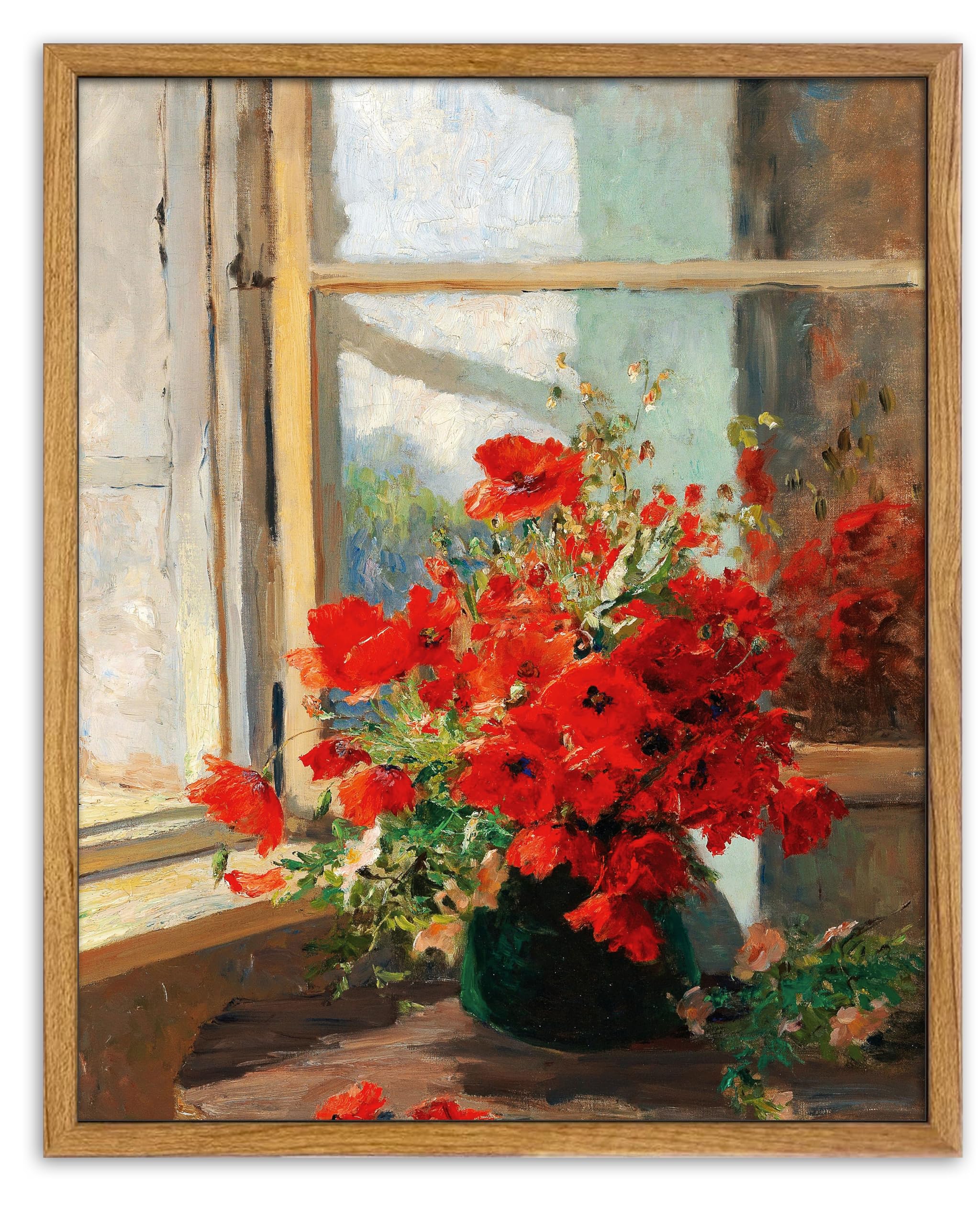 Upwoigh Red Poppies Framed Wall Art,Vintage Wall Art,Modern Farmhouse Decor, Red Flowers Print, Antique Wall Decor 8X10In