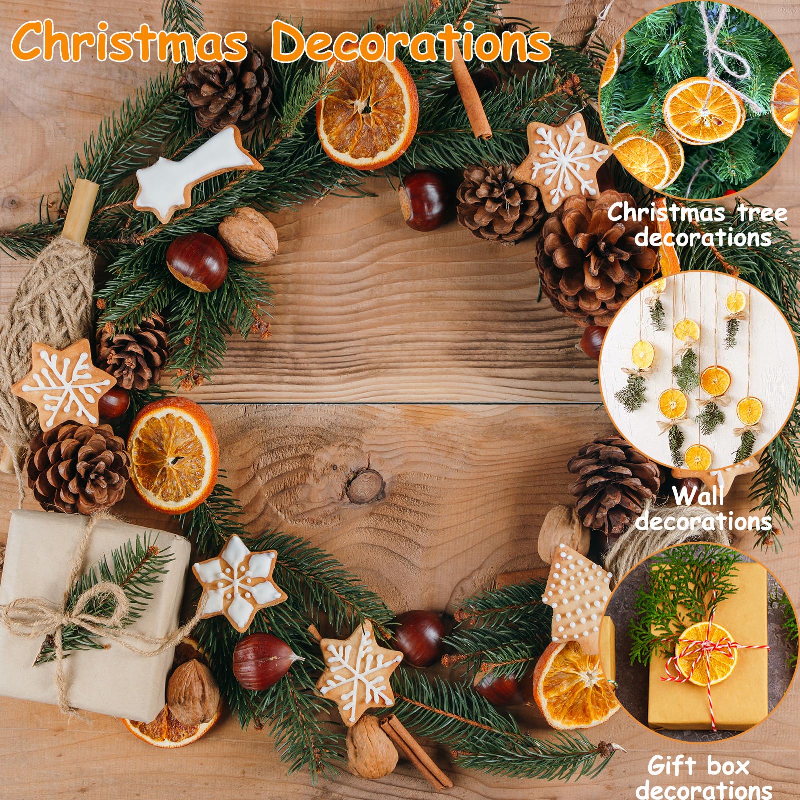 50 Pcs Dried Orange Slices, Natural Rustic Ornament for Hanging Decorations, Christmas Wreath Making Supplies with Hemp Rope, DI