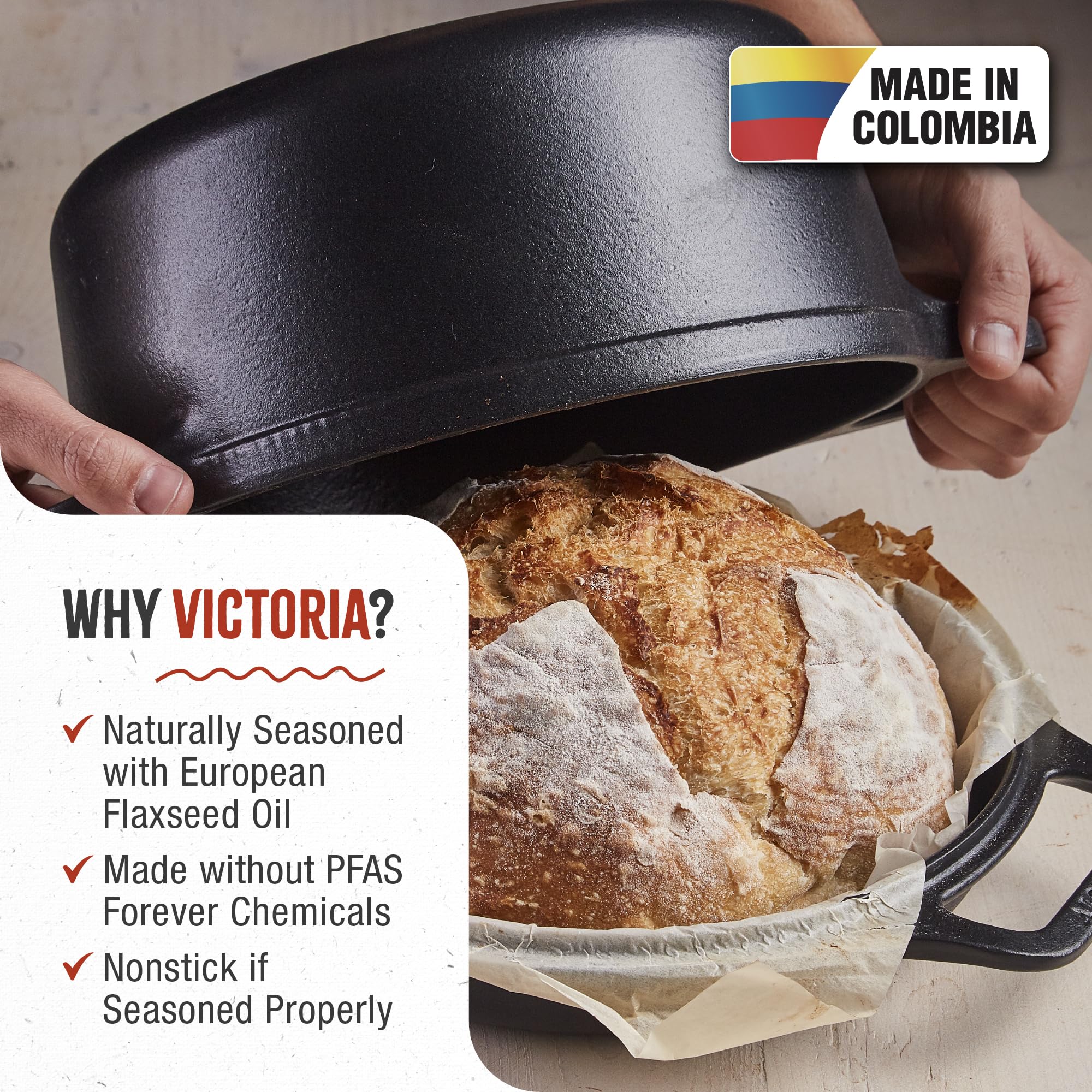 Victoria 6-Quart Cast Iron Combo Cooker Set - Dutch Oven & Skillet, Black, Model DUT-300, Made in Colombia, 2-Piece