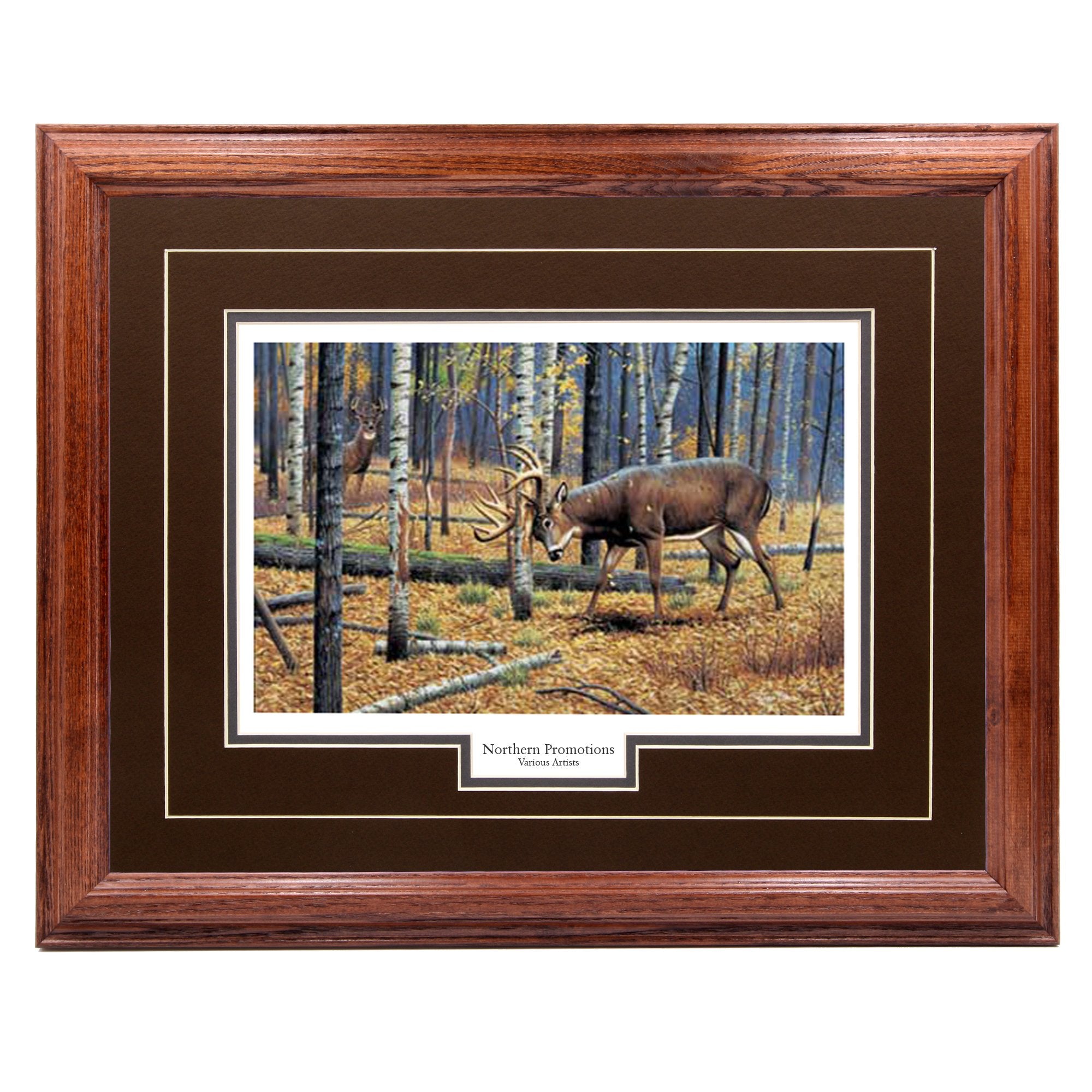 Northernpromotionsllc Deer Wall Art Hunting Decoration, Hardwood Picture Frame - Wildlife Print Painting Decor - Dark Oak Frame,