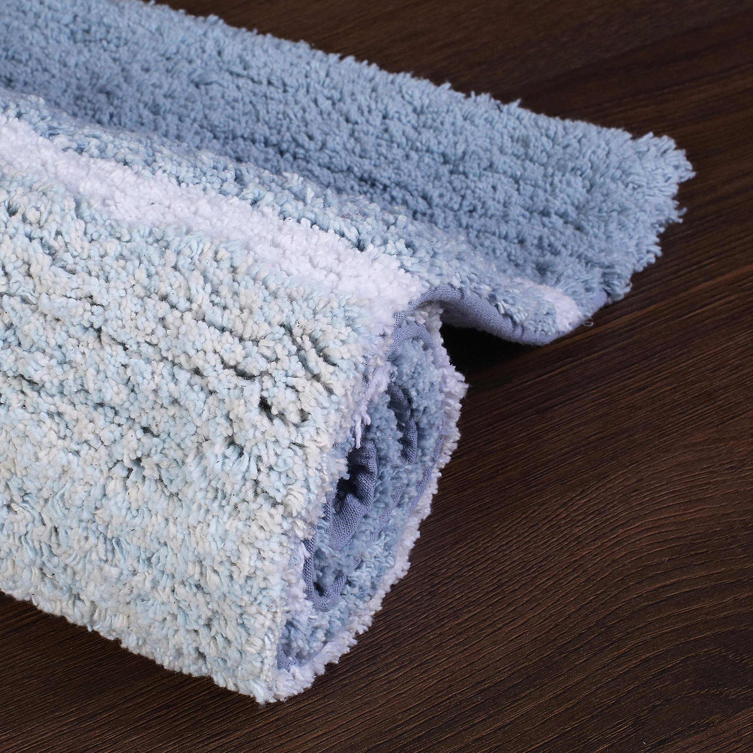 Bathroom Rugs Luxury Stripe Bath Rug Set 21x32-17x24 Blue/White 2Piece Mat Set  Soft Plush Anti-Skid Shower Rug +Toilet Mat.Shaggy Carpet  Super Absorbent mats  Machine Washable Bath Mat
