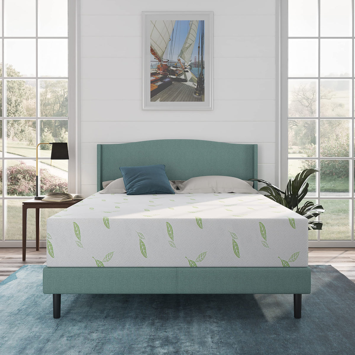 Napqueen Anula, Queen 10'' Green Tea Memory Foam Mattress, Bed In A Box