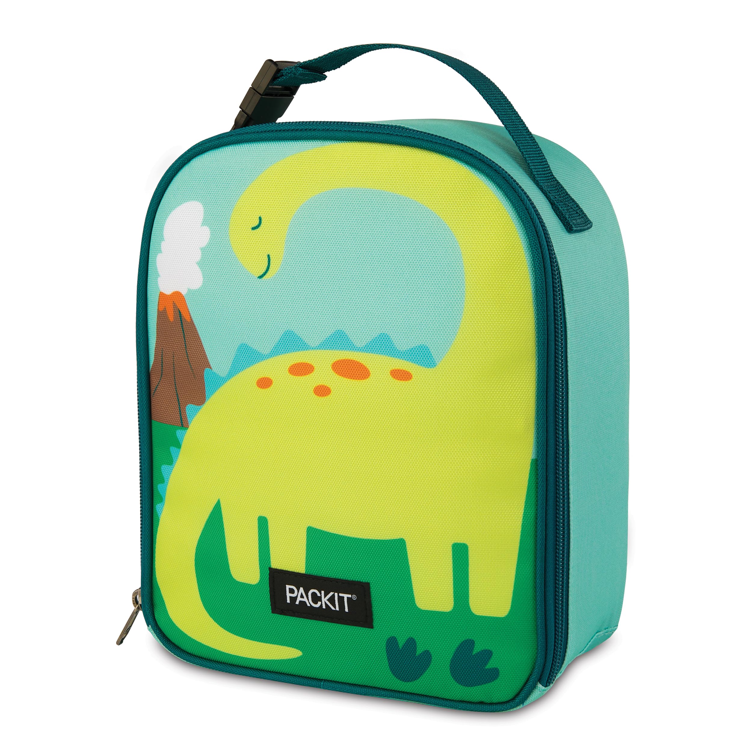 PackIt Freezable Playtime Lunch Box, Dinosaur, Built with ECOFREEZE Technology, Collapsible, Reusable, Zip Closure With Buckle H