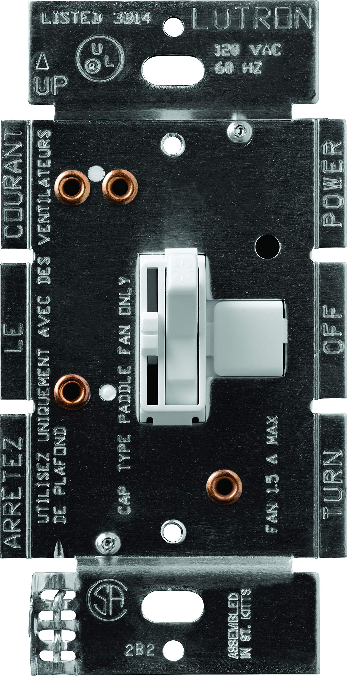 Lutron Toggler 3 Speed Fan Control, 1.5-A Single Pole/3-Way Tgfsq-Fh-Wh, White