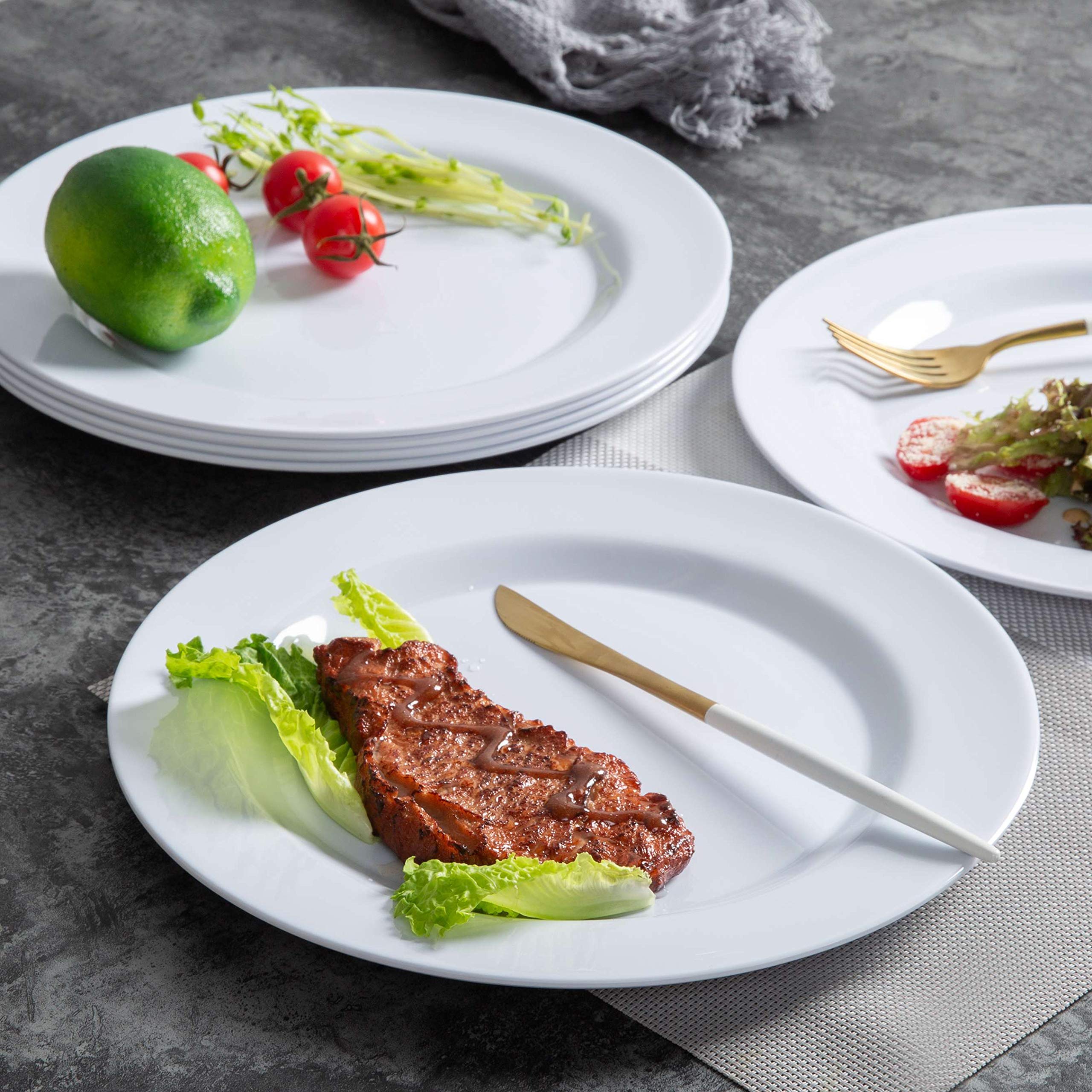 Melamine Dinner Plates Set - 10 3/4 Inch White Melamne Plates, 6Pcs Dinner Dishes Set For Everyday Use, Dishwasher Safe,Unbreaka