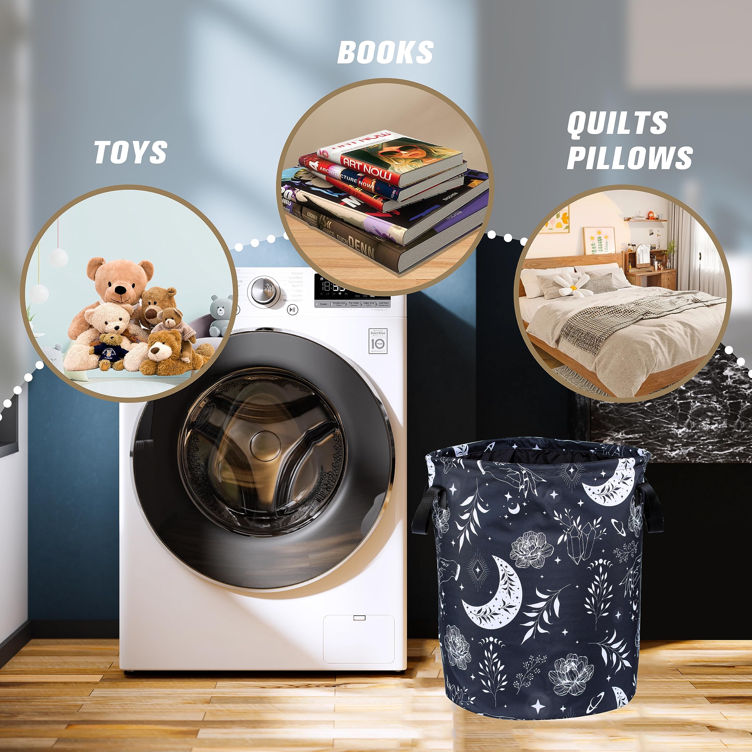 Gothic Moon Laundry Basket Moon Phase Foldable Oxford Cloth Funny Tote Bag Laundry Hamper Clothes Storage Bucket Organizer For B