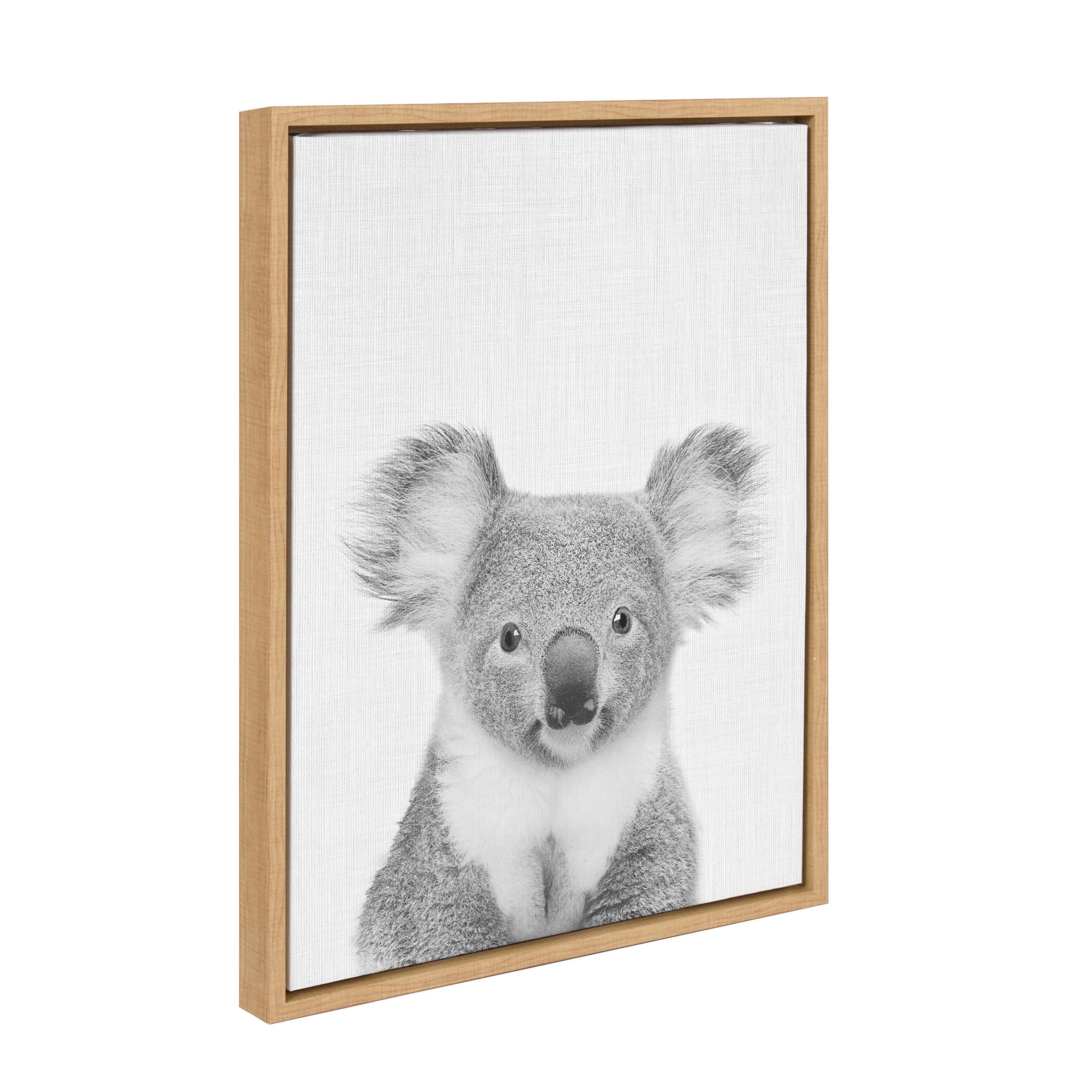 Kate And Laurel Sylvie Koala Bear Black And White Portrait Framed Canvas Wall Art By Simon Te Tai, 18X24 Natural