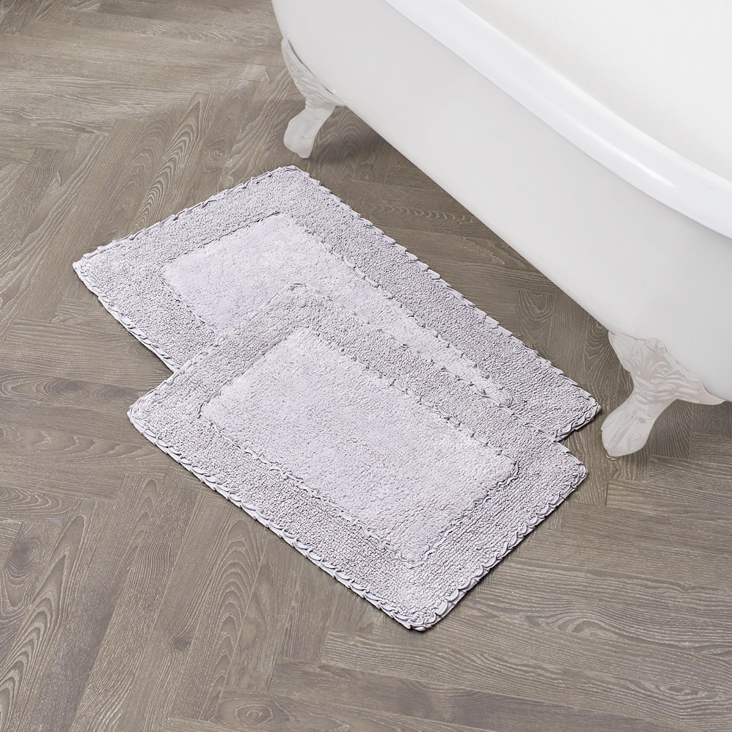 Laura Ashley Ruffle Border 100% Cotton Bath Rug Set, Purple, 17'' X 24''/ 20'' X 32''
