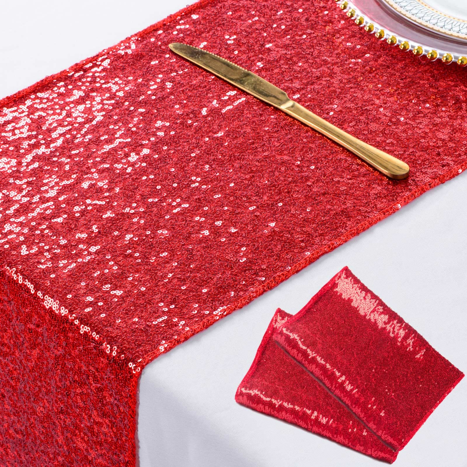 Shinybeauty Wedding Decor Sequin Table Runner,2Pcs Red-12X72-Inch Party Runner, Table Runner For Party Red Christmas Table Runne