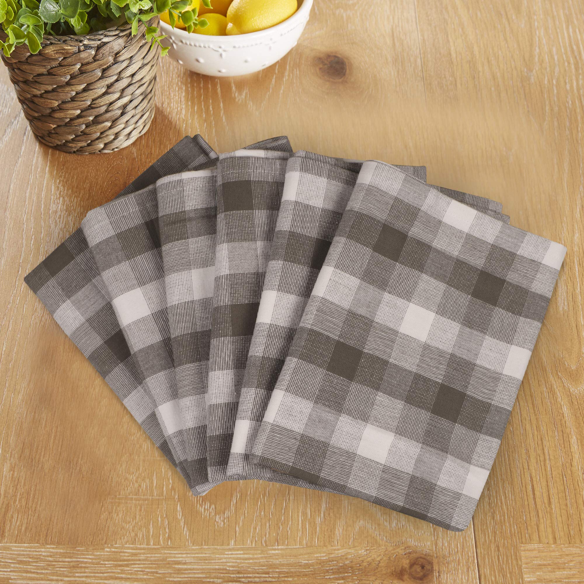 Gratico Kitchen Towels Set Of 6 Grey/White Checks Kitchen Towels 20X30 Inches 100% Cotton Highly Absorbent Kitchen Towels Premiu