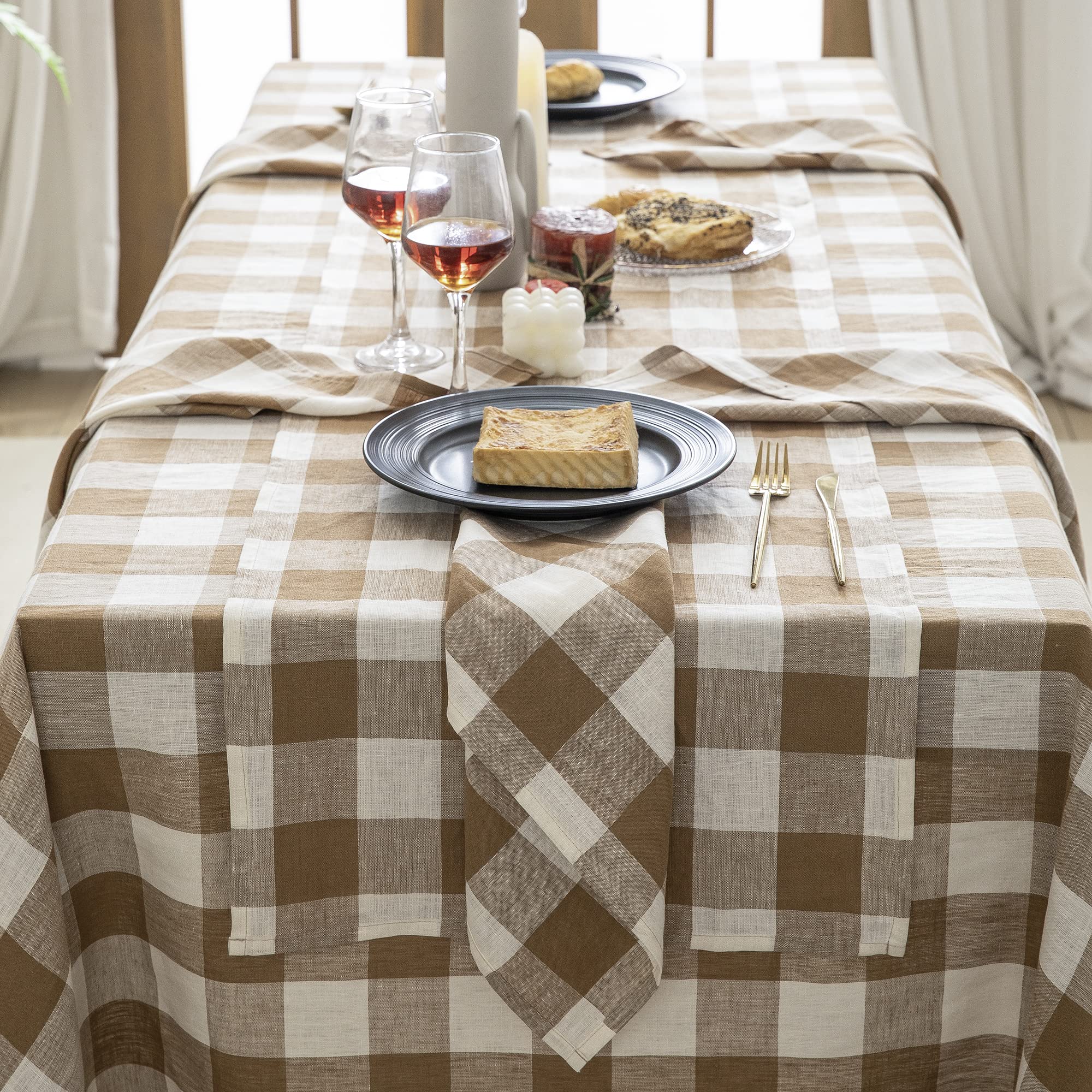Everly 100% Yarn-Dyed Linen Rectangle Tablecloths 60X120Inches For Dining,Buffet Parties,Picnic,Events And Restaurants,Decorativ
