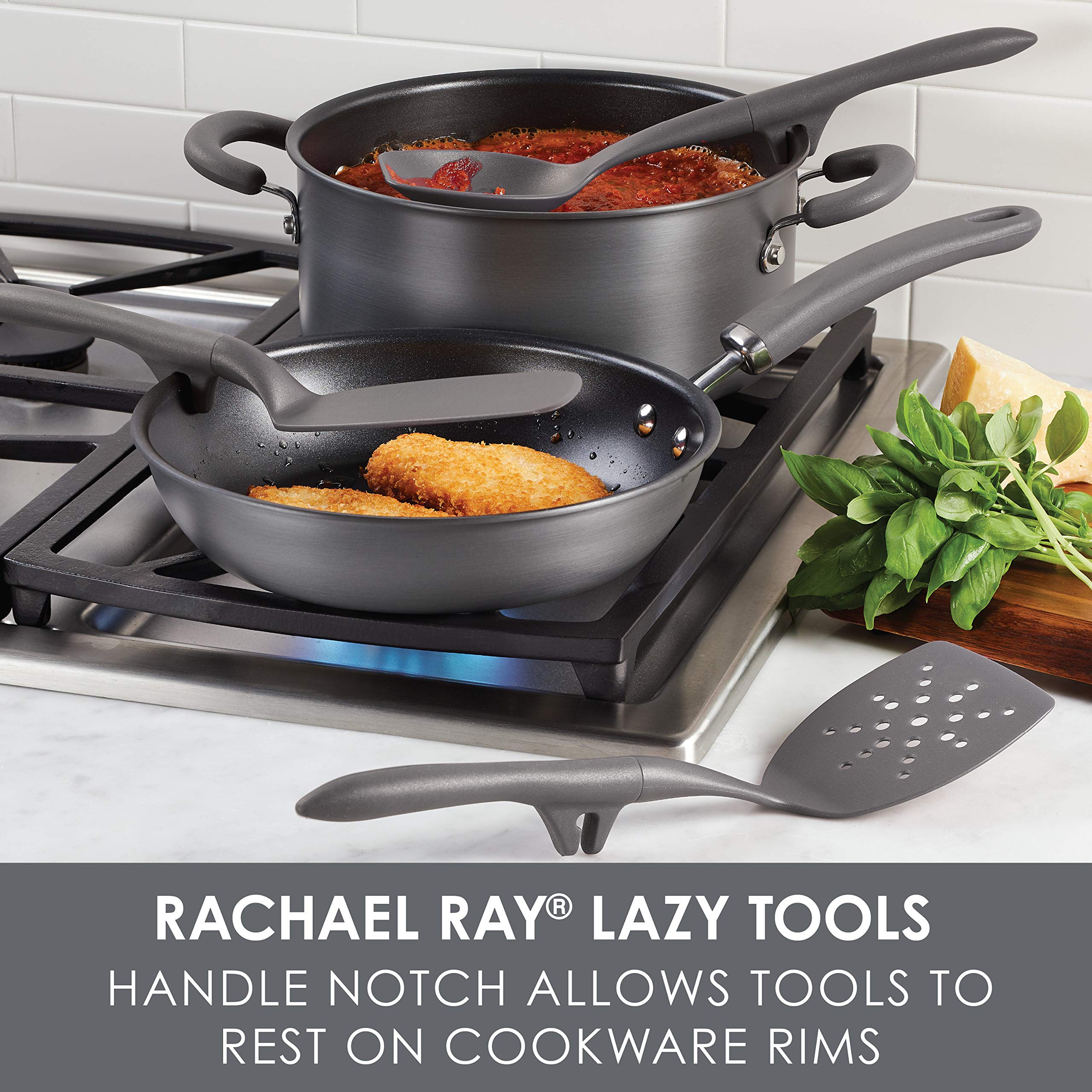 Rachael Ray Tools And Gadgets Spoon, Slotted And Solid Turners Set/ Cooking Utensils - 3 Piece, Gray