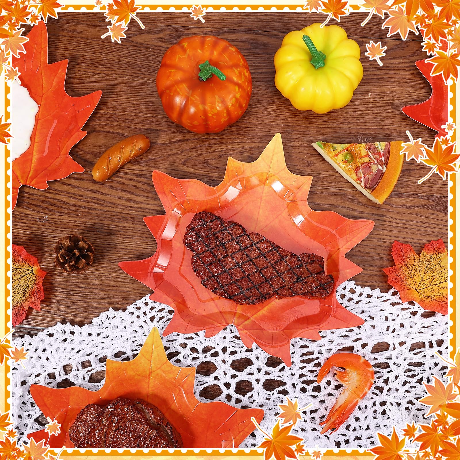 Piklodo 60 Pcs Fall Thanksgiving Paper Plates Maple Leaf Disposable Paper Plate 9 Inch Orange Autumn Dessert Dinner Plates for H