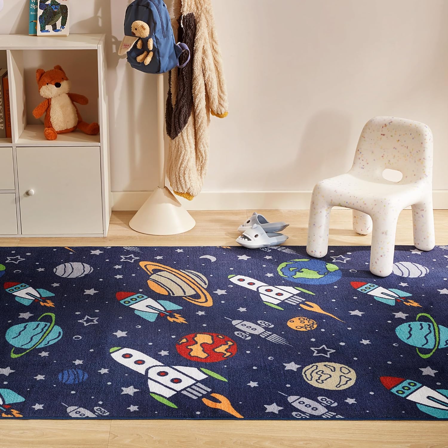 Machine Washable Non Slip Kids Rugs for Living Room & Bedroom - Rocket Galaxy