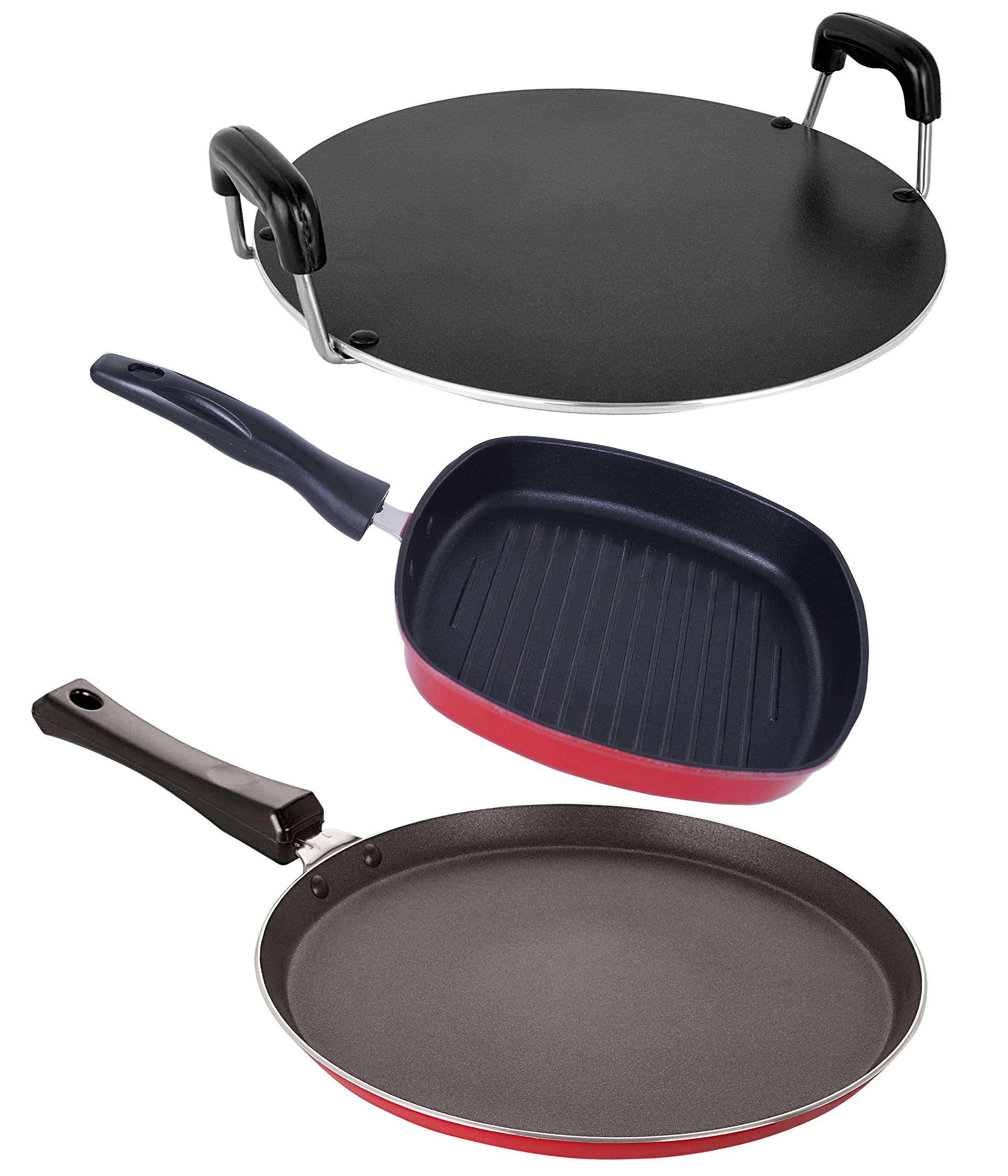 Nirlon Heat Resistance NonStick 3 Piece Cookware Essential Combo Gift Set With Bakelite Handle, 2.6Mm_Ft12_Gp(24)_Rt