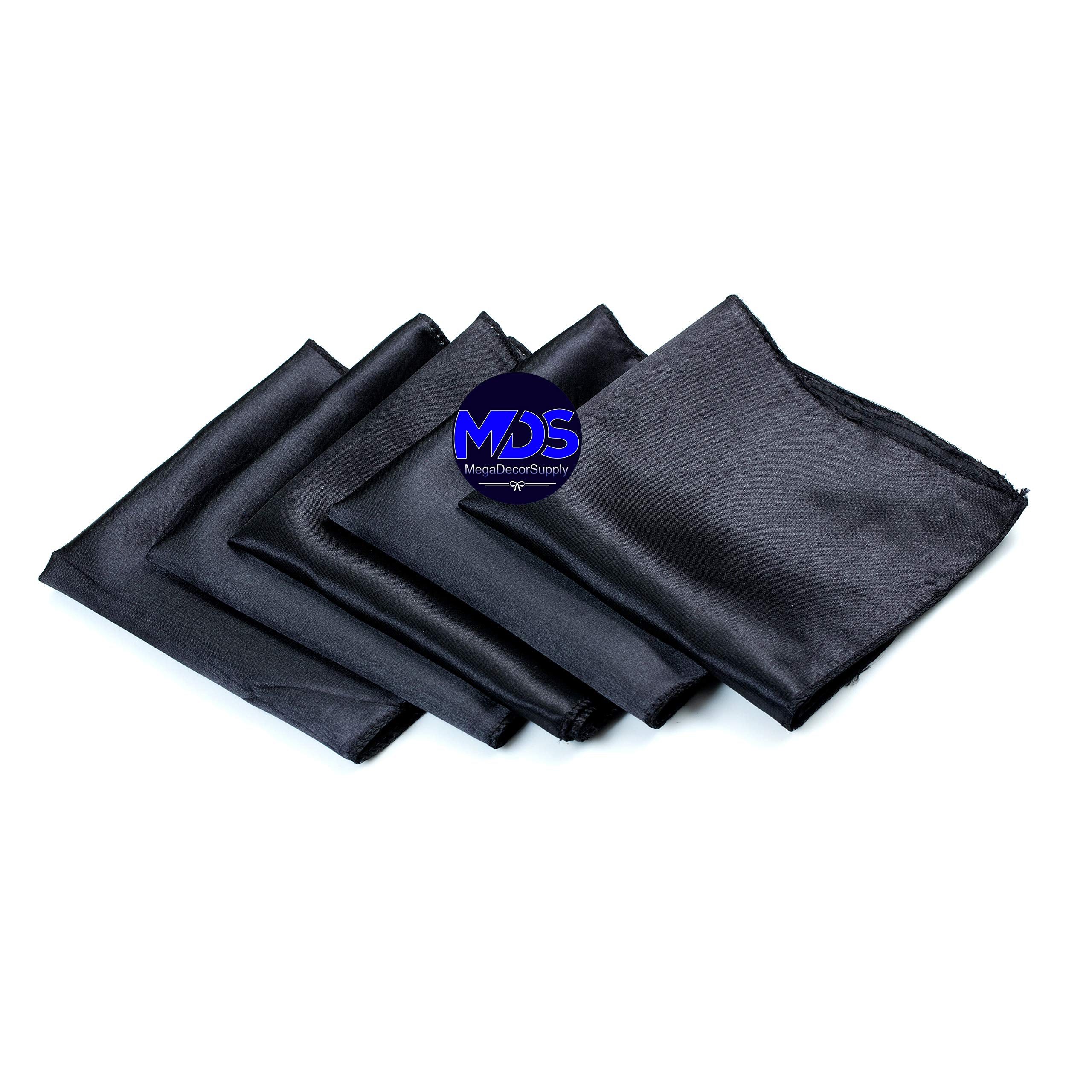 Mds Pack Of 25 Wedding Satin 12''X 12'' Square Dinner Napkin Or Handkerchief For Wedding Banquet Decoration - Black