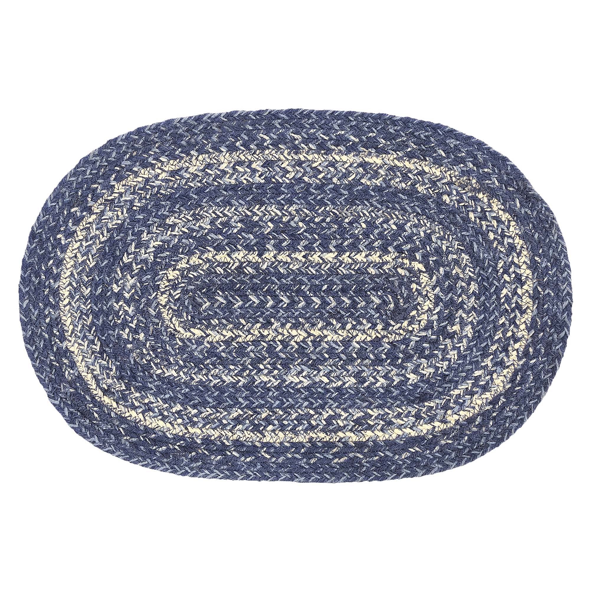 Vhc Brands Farmhouse Great Falls Blue Table Placemat, Blue White, Jute Blend, Oval, 12X18 Inches
