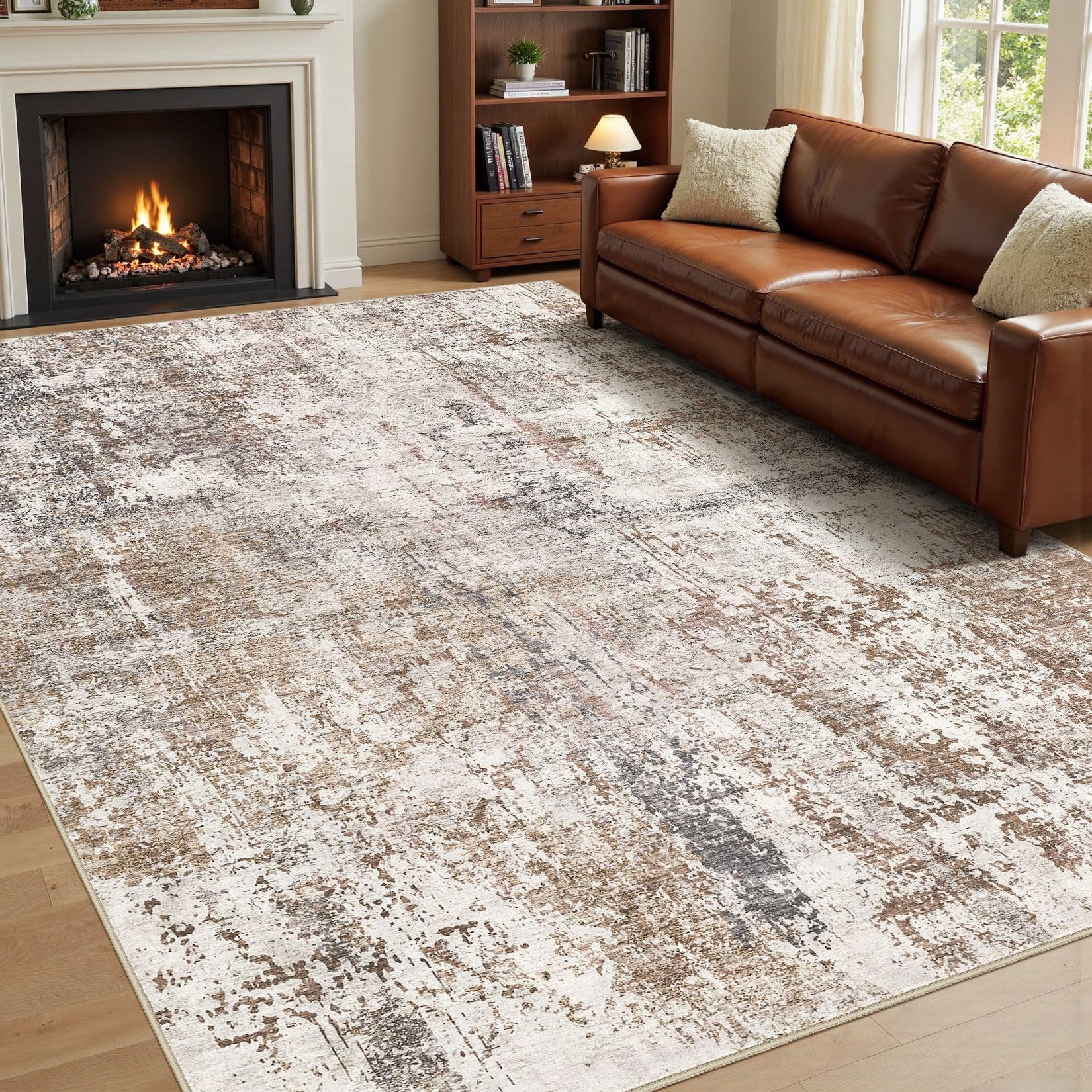 UERMEI 8x10 Area Rug Living Room Rugs - Washable Neutral Modern Abstract Soft Thin Rug Indoor Floor No Slip Rug Carpet for Bedro