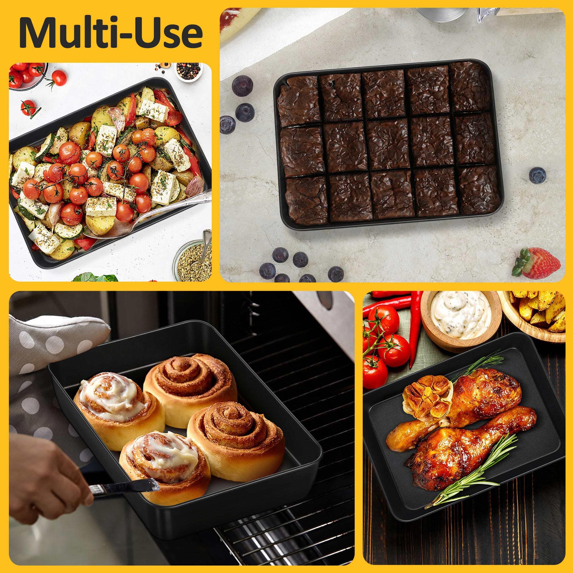 Teamfar Lasagna Pan, 9.4 X 7 X 2 Inch Stainless Steel Deep Baking Roasting Brownie Pan For Toaster Oven, Black Non-Stick Coating