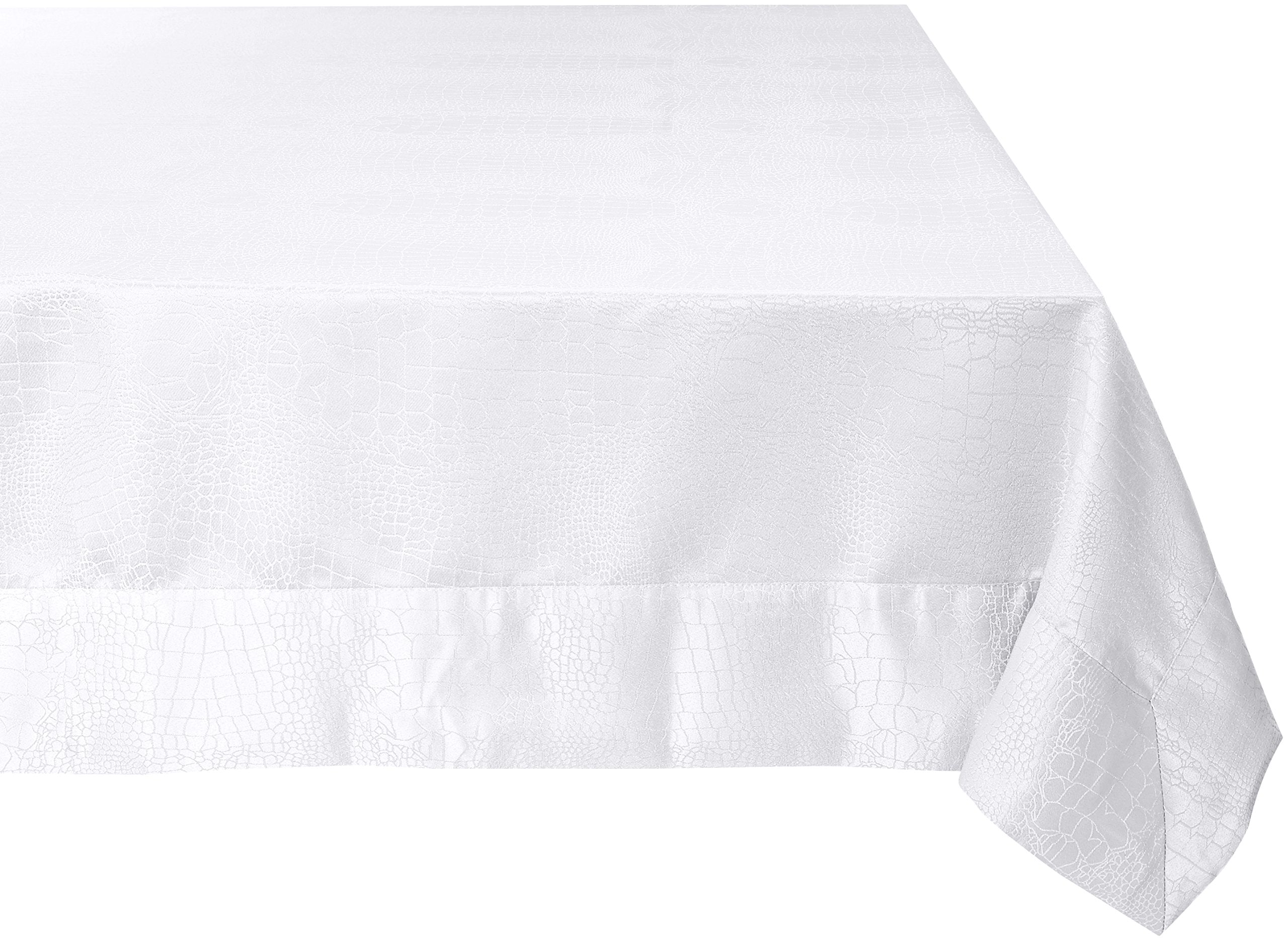 Violet Linen Luxurious Damask Crocodile Design Tablecloths, 70'' X 132'' - In White