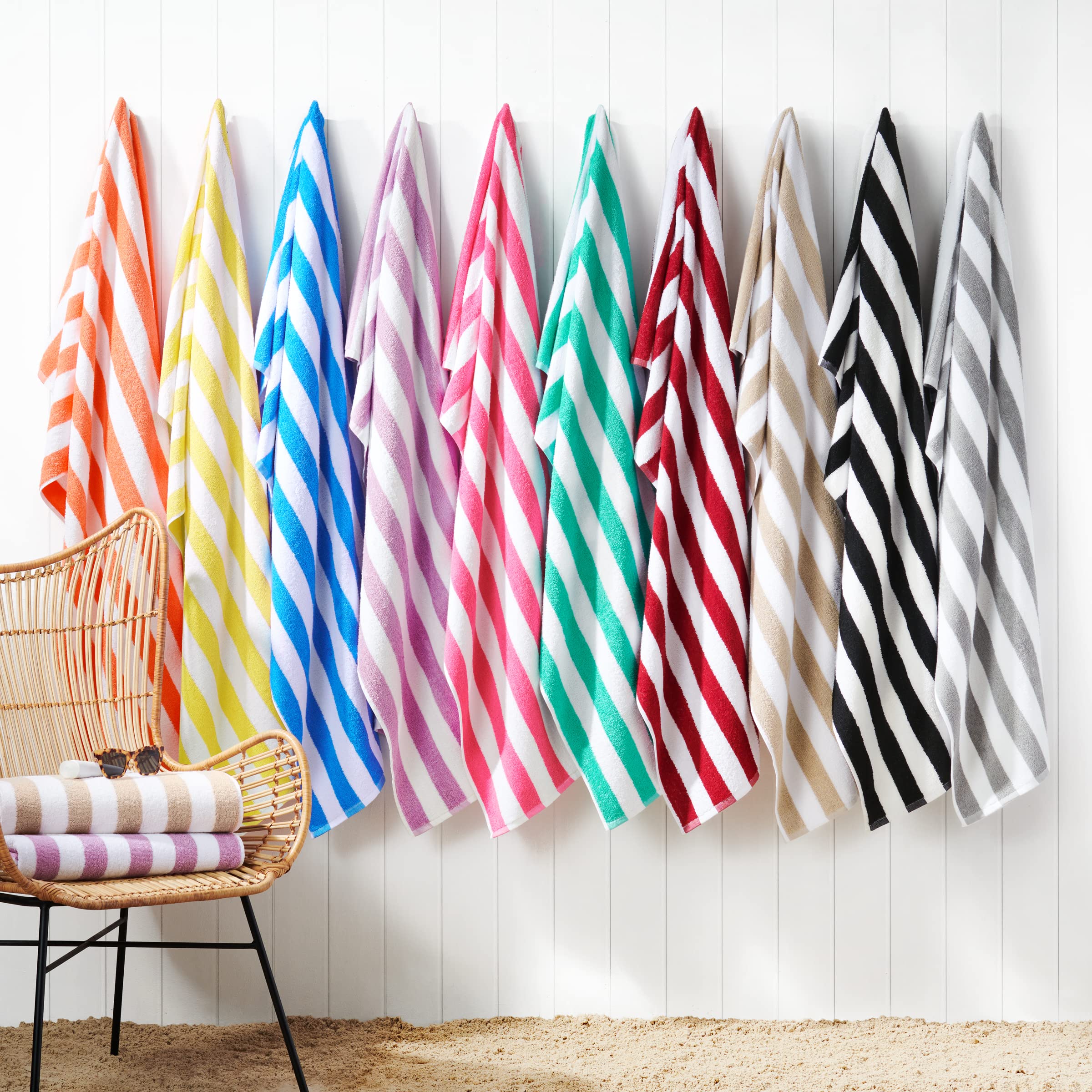 Arkwright California Cabana Stripe Beach Towel - Pack Of 4 - Large Soft Quick Dry Cotton Terry Towels Set For Pool, Swim, And Ho