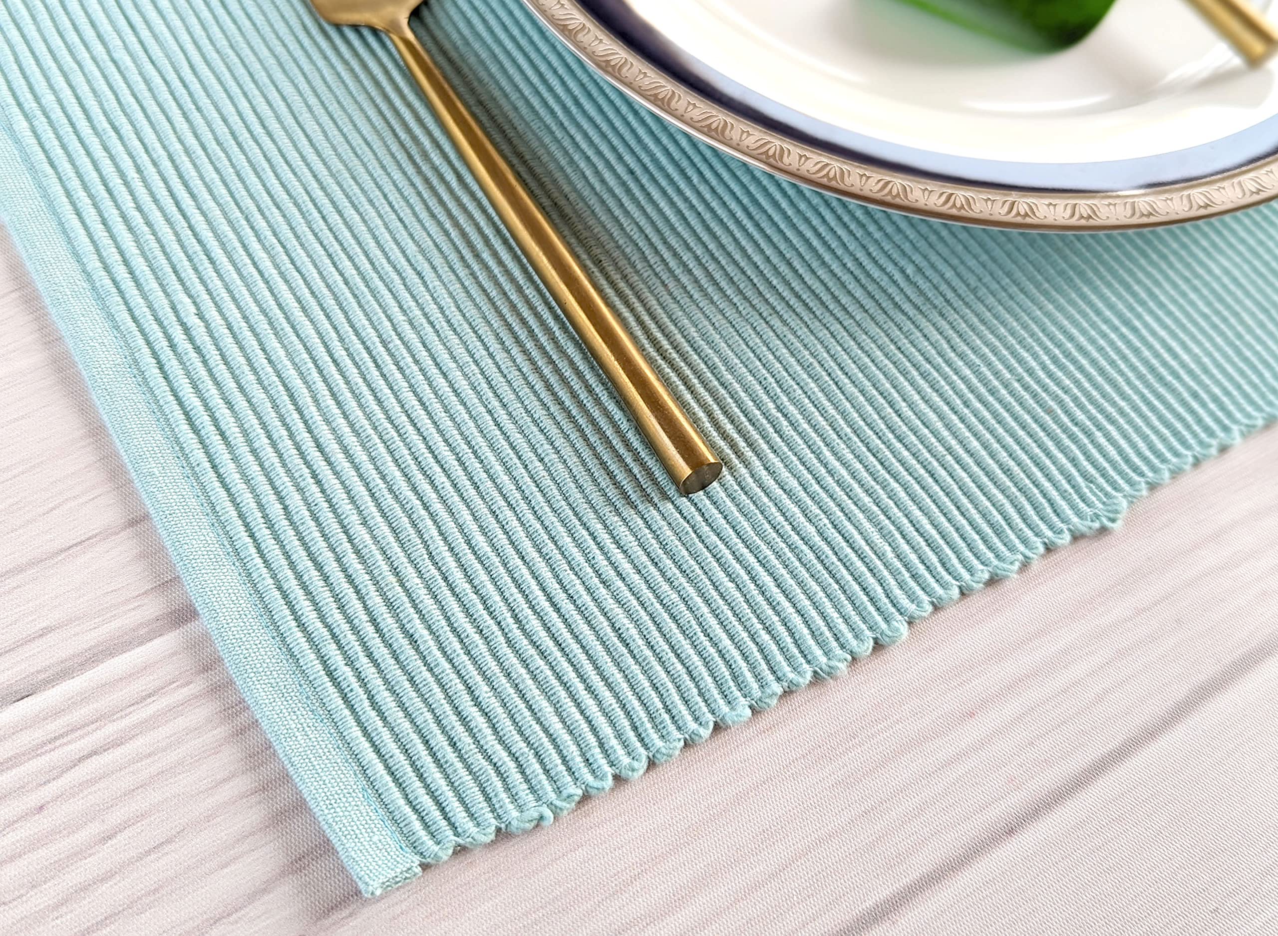 Avka Studio 100% Cotton Ribbed Placemats - Set Of 8-13 X 19 Inches - Light Blue - Everyday Cloth Table Mats - Thick Construction