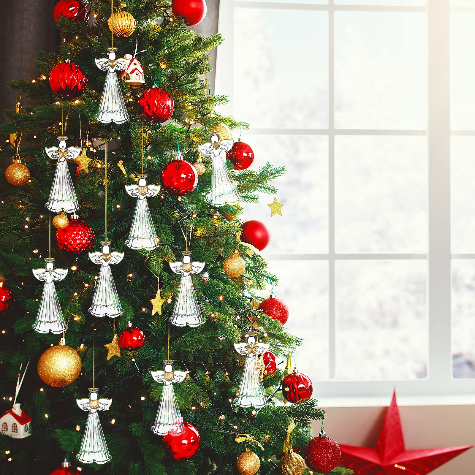 Jetec 48 Pcs Christmas Glass Angel Ornaments Spun Angels Glass Clear Mini Hanging Tree Ornaments Xmas Clear Hanging Decor for Ch